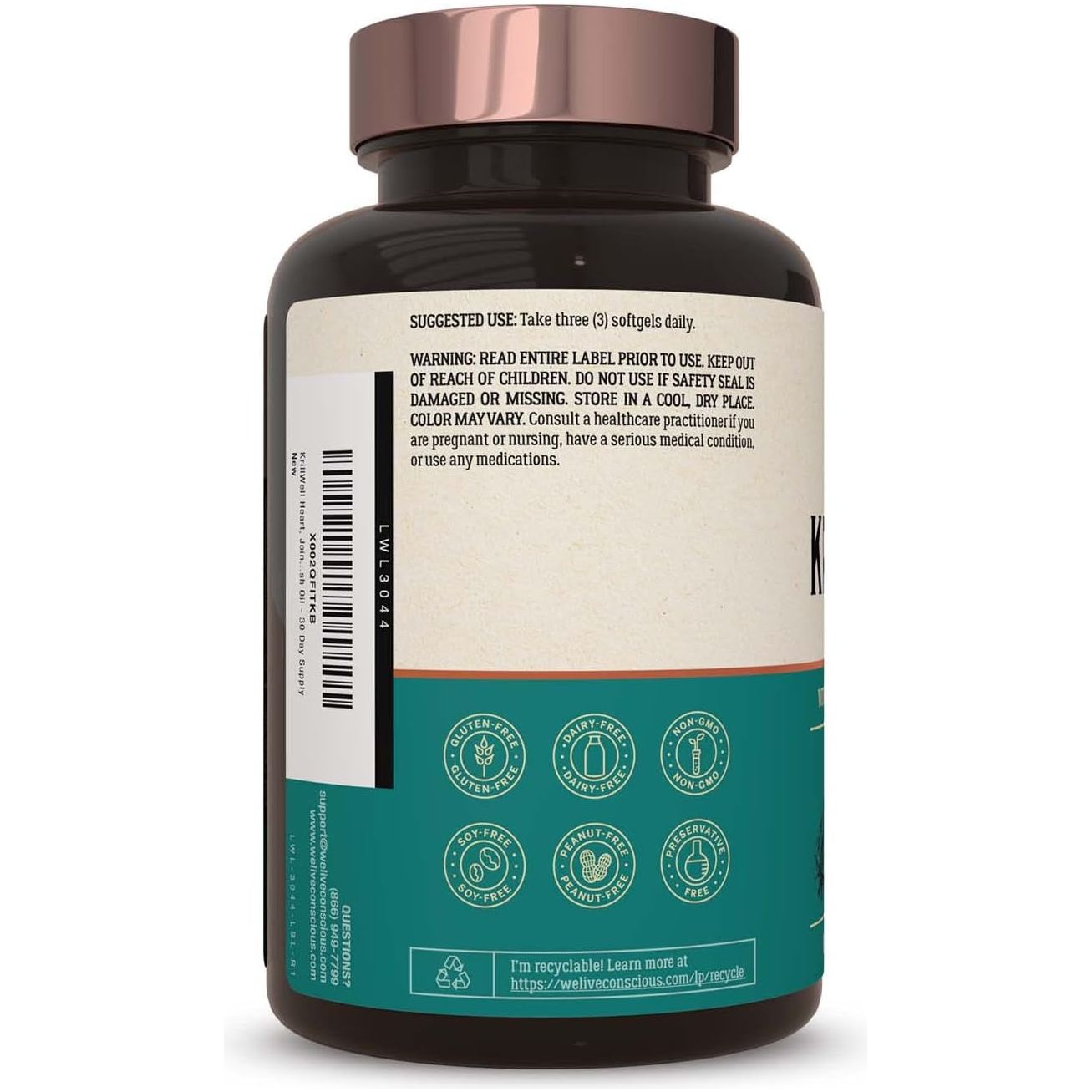 Live Conscious KRILLWELL – 90 Softgels | Omega-3 Krill Oil with EPA, DHA & Astaxanthin for Brain, Joint & Heart Health