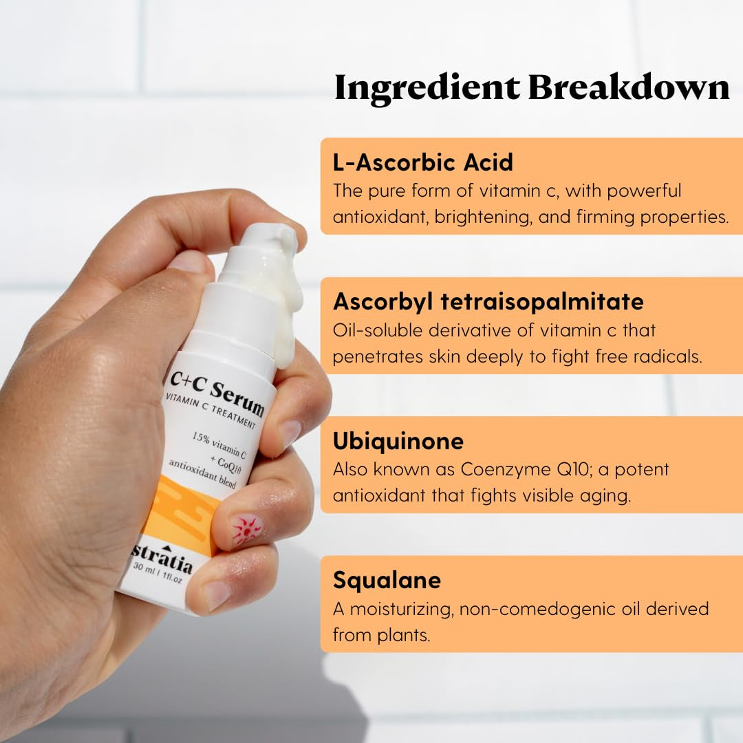 C+C Vitamin C Serum – 15% Potent Formula with 10% L-Ascorbic Acid for Bright, Even-Toned Skin - Non-Irritating, Water-Free Antioxidant Face Cream, 1 Fl Oz