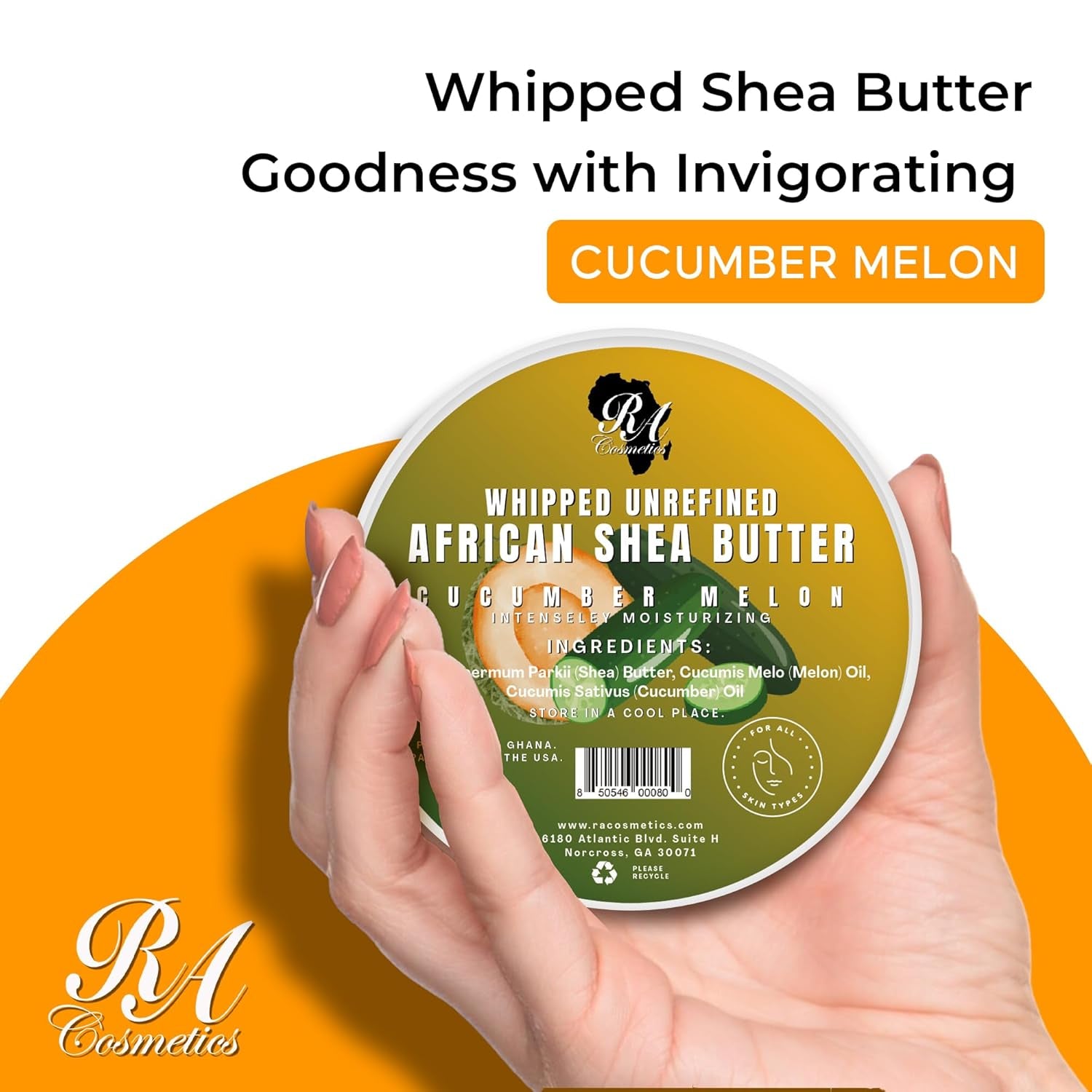 RA COSMETICS Whipped With Cucumber-Melon African Shea Butter – 340g | Cooling Hydration, Skin Refreshing & Revitalising Care