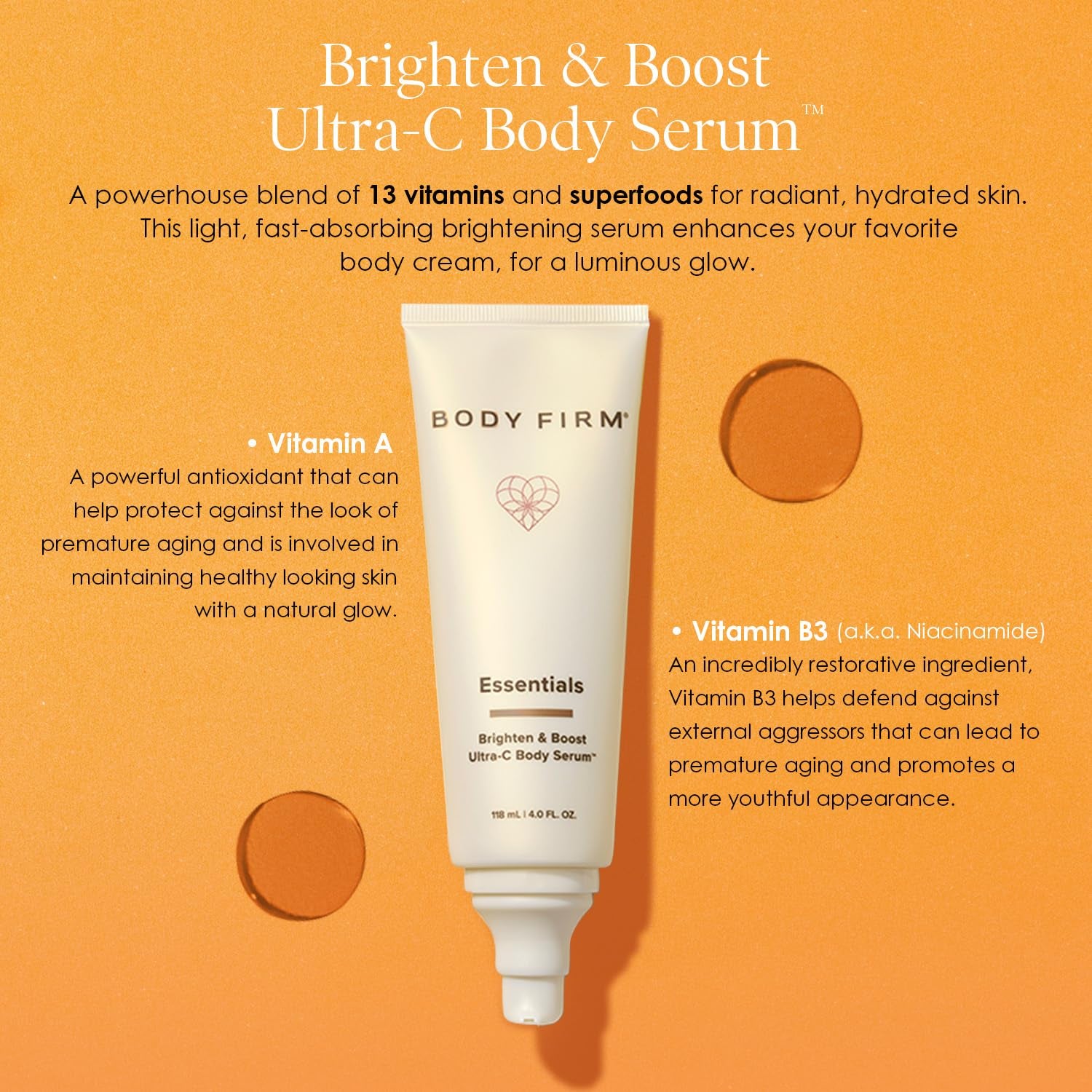 BODY FIRM Essentials Brighten & Boost Ultra-C Body Serum – 118ml | Radiance-Boosting Vitamin C Body Treatment