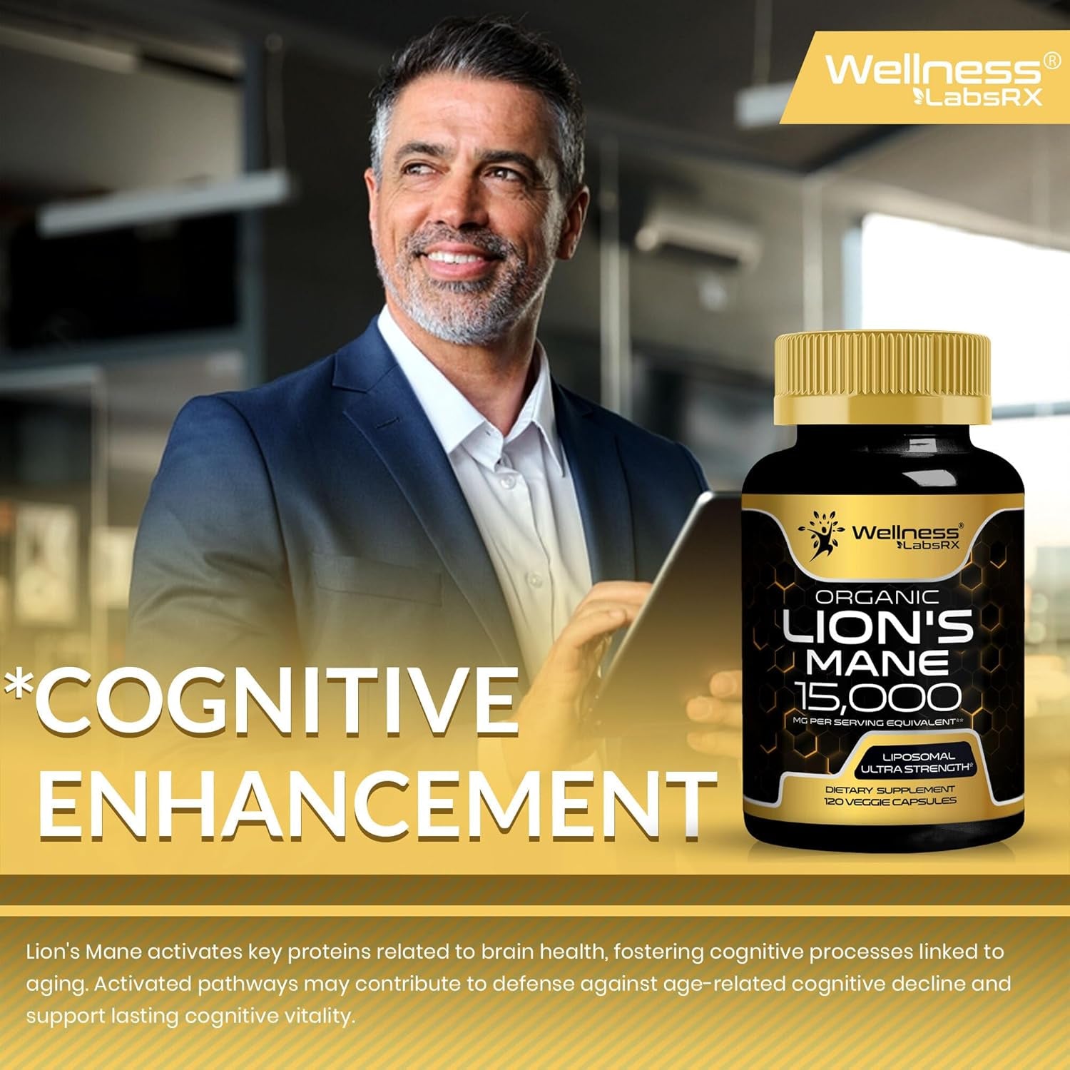 WELLNESS LABSRX Organic Lion's Mane 15,000MG - 120 Capsules