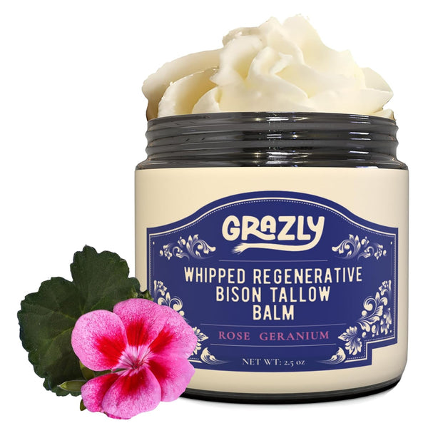 Grazly Whipped Regenerative Bison Tallow Balm (Rose) – 75ml | Soothing Hydration & Skin Renewal