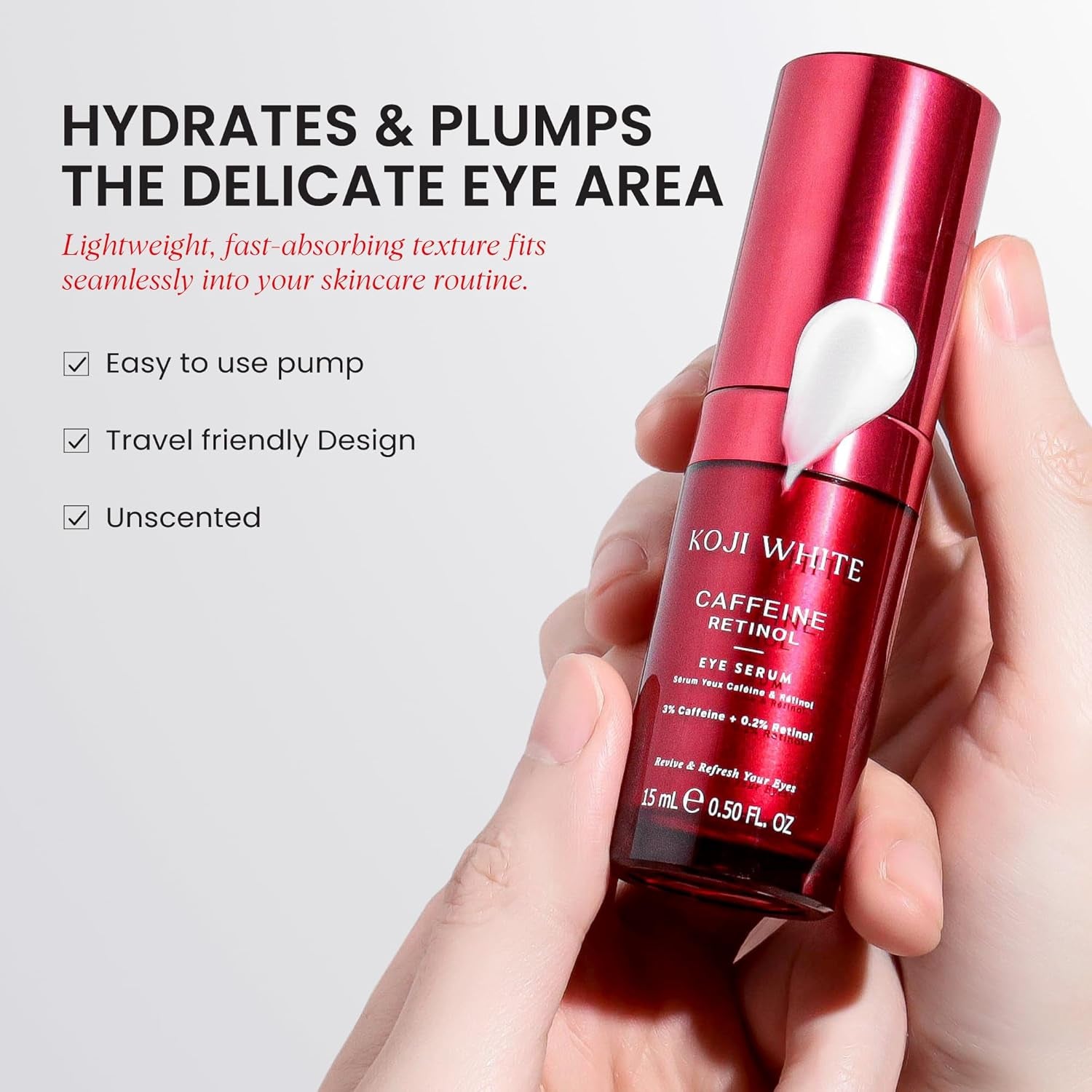 3% Caffeine Eye Serum for Puffiness & Dark Circles with 0.2% Retinol, Peptides, Hyaluronic Acid & Vitamin C - Fragrance-Free, Unscented for Sensitive Skin, Vegan Skincare 0.50 Fl Oz