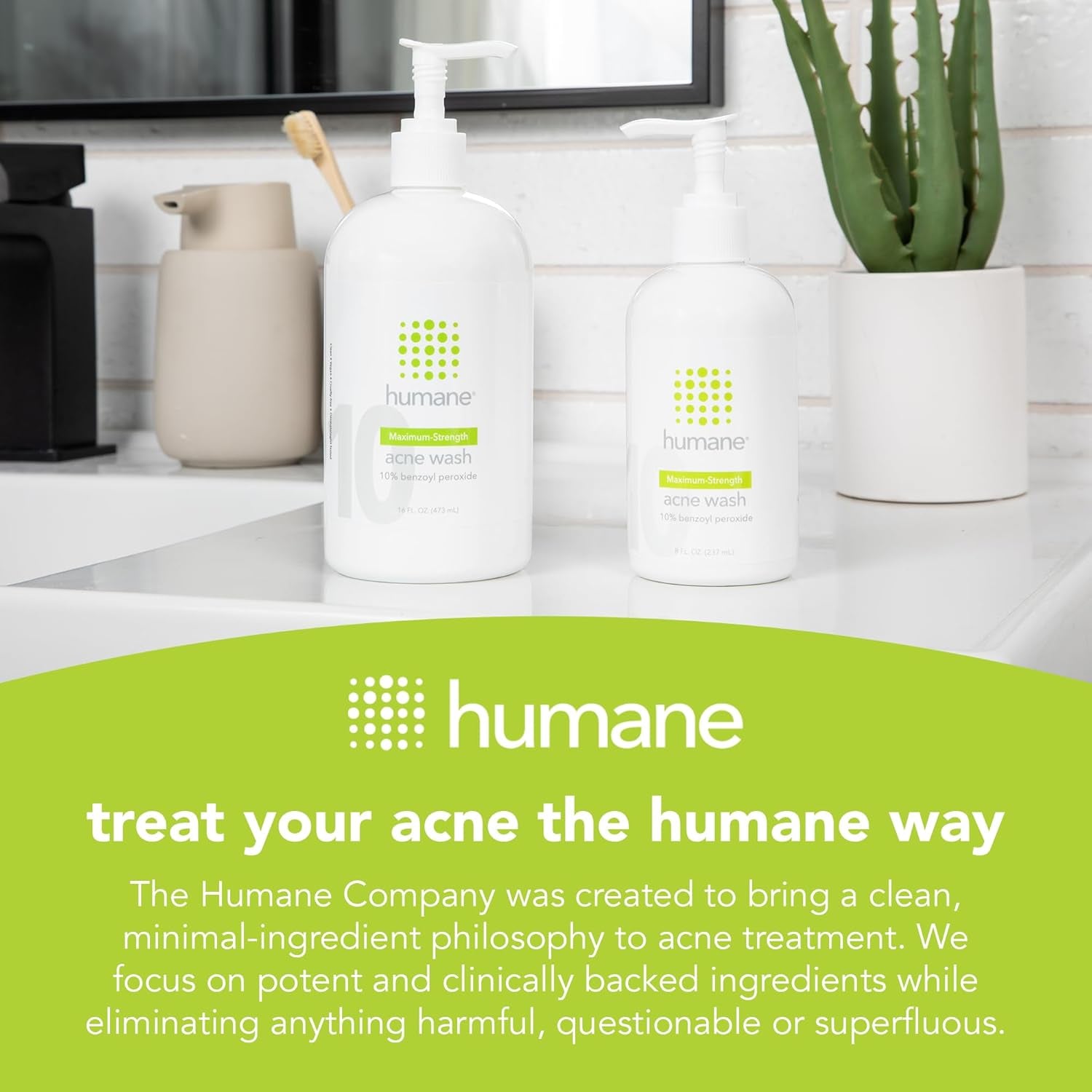 Humane Maximum-Strength Acne Wash – 237ml | 10% Benzoyl Peroxide Face & Body Cleanser for Stubborn Acne