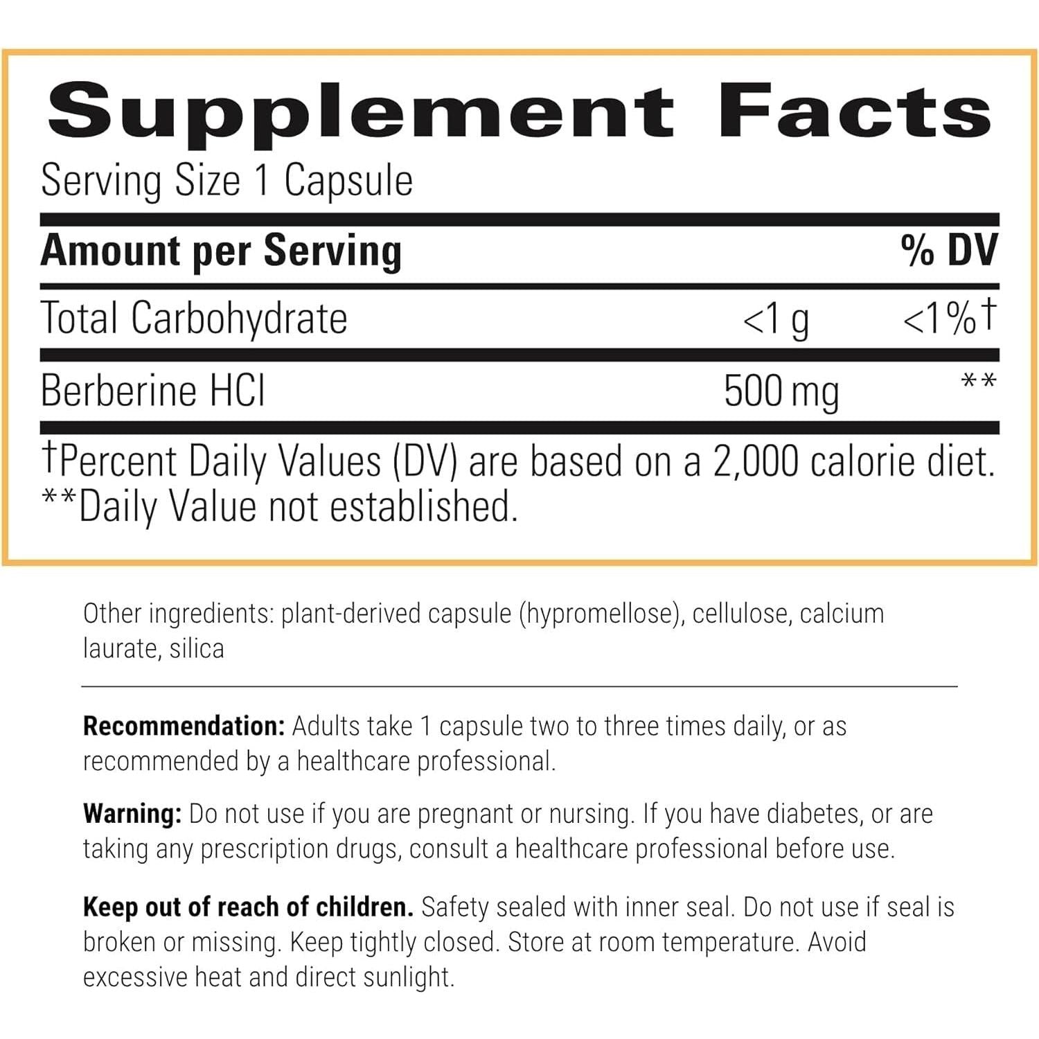 Berberine - 1000–1500 Mg Daily - Berberine HCL Supplement for Metabolic Support* - Gluten-Free & Vegan Supplements for Men & Women - 60 Capsules