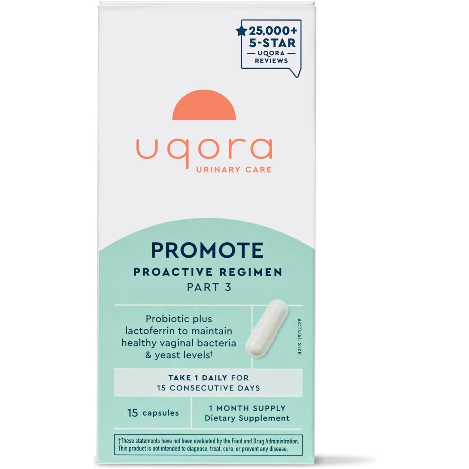 Uqora Promote – 15 Capsules | Probiotic Vaginal Health Support with Lactoferrin & Lactobacillus Strains