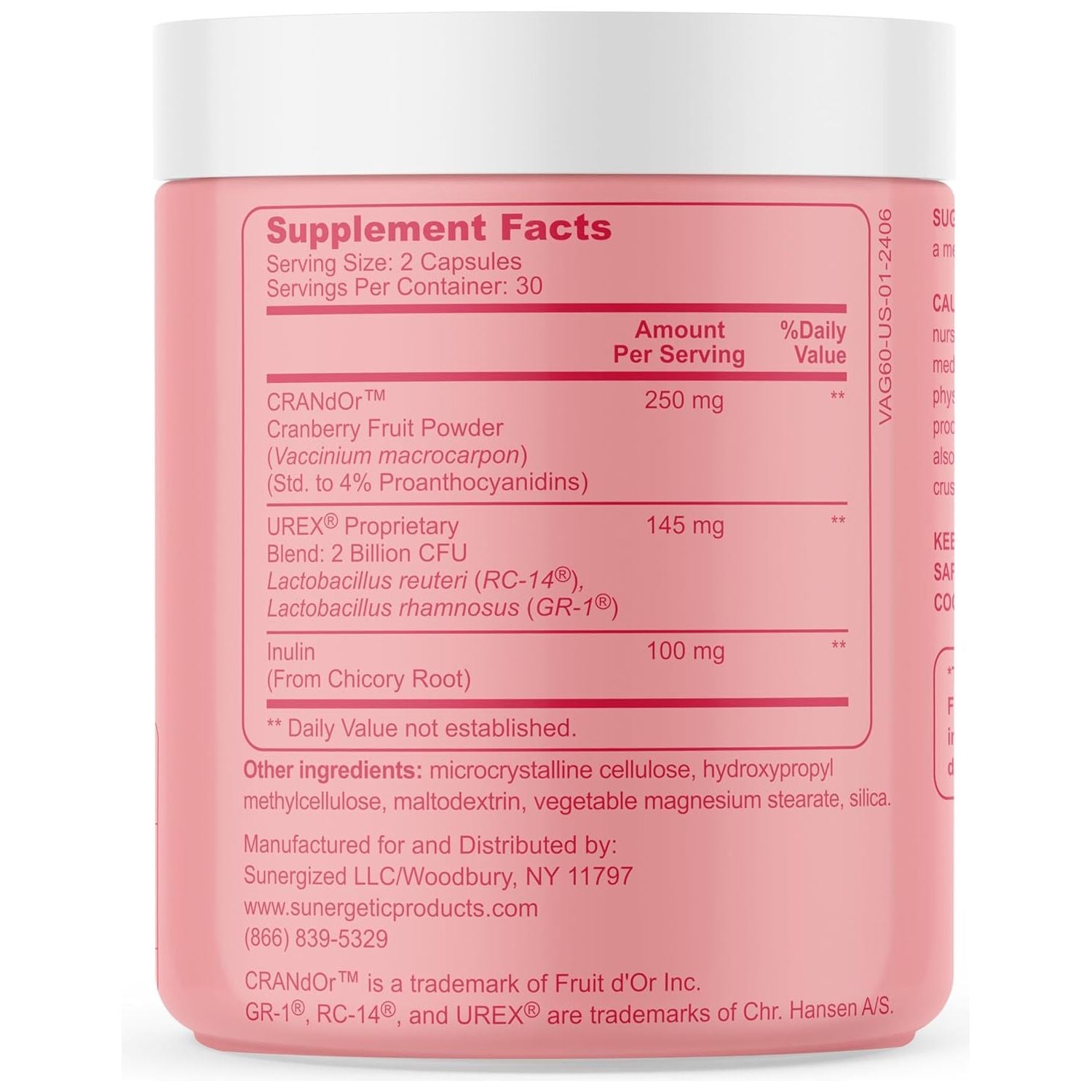 Sunergetic Vaginal Probiotic – 60 Capsules | Clinically Studied UREX® + Cranberry for pH Balance, Vaginal Flora & Urinary Tract Health