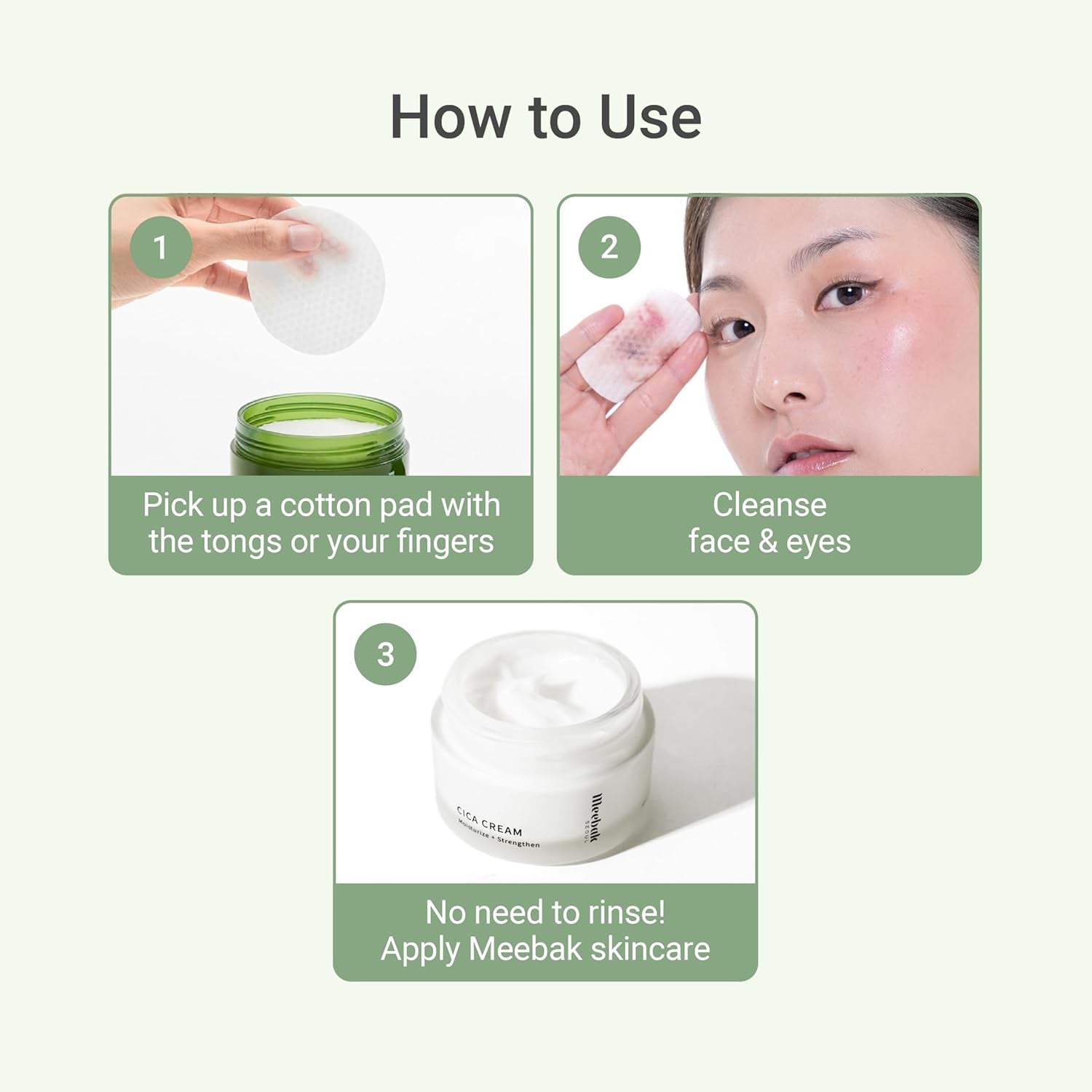 Meebak Cica Cleansing Water Pads – 80 Pads | Gentle Exfoliation & Soothing Makeup Remover