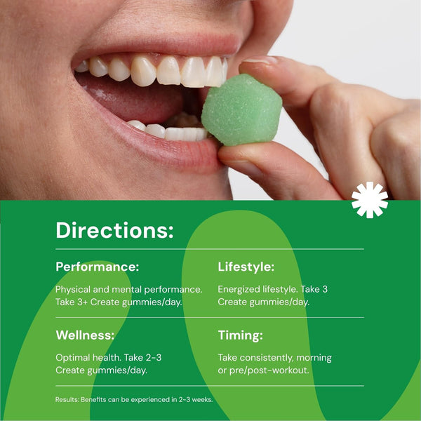 Create Creatine Monohydrate Gummies – Sour Green Apple Flavor, 90 Gummies | Creapure® for Strength, Focus & Recovery