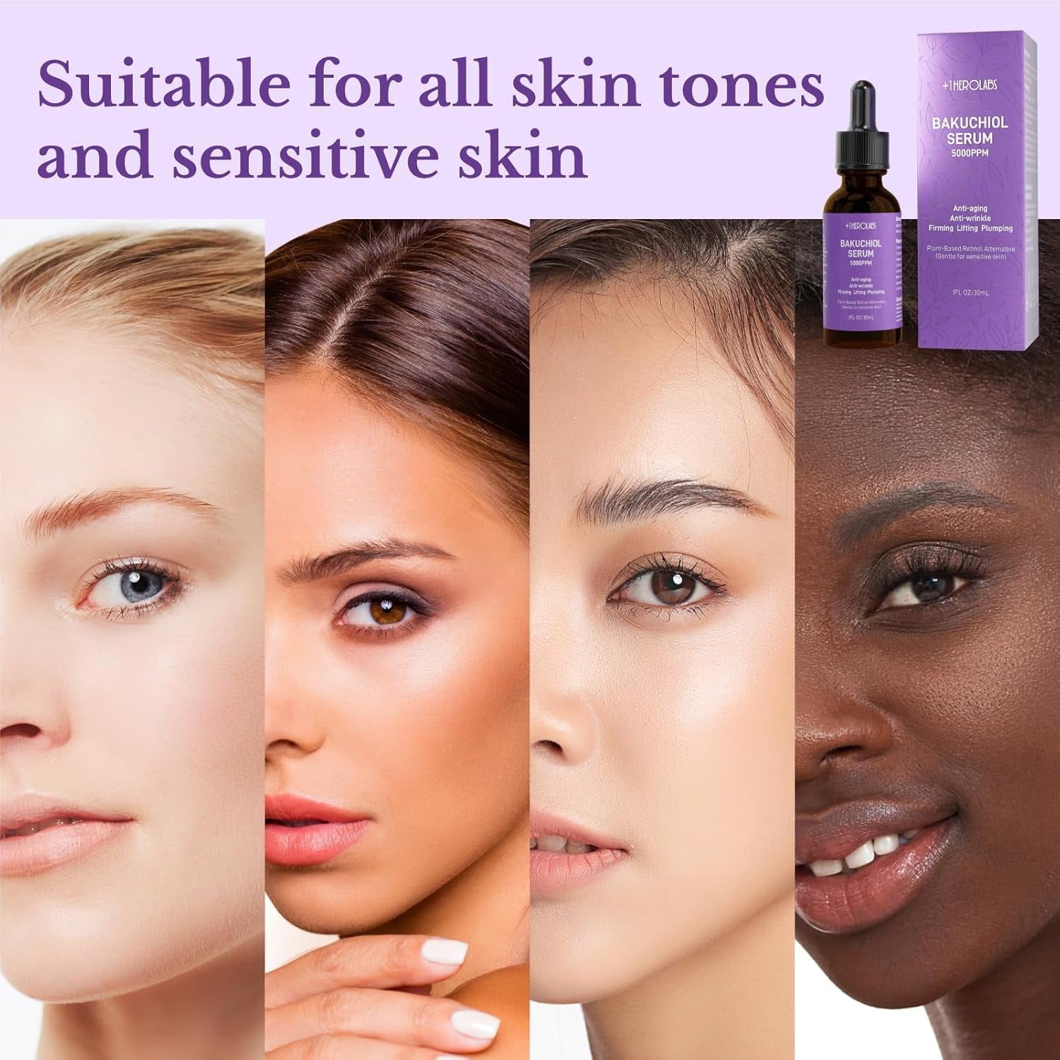 Bakuchiol Retinol Serum for Face - Retinol Alternative for Sensitive Skin with Vitamin E, Hyaluronic Acid, Collagen, Serum for Anti-Aging, Wrinkle Reduction Skin Firming & Smoothing 1 Oz