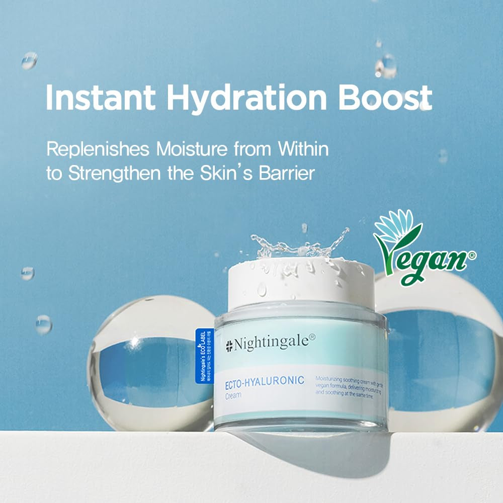 Ecto-Hyaluronic Cream with 8 Layer Hyaluronic Acid, Ectoin, Daily Face Moisturizer for Dry Skin, Fragrance Free, Hypoallergenic, Allergen Free, Cruelty Free, Vegan, Korean Skin Care