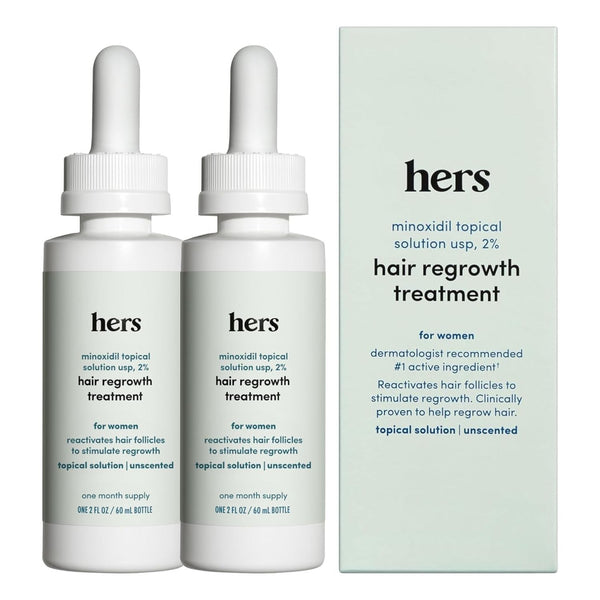[HIMS & HERS] Hers Minoxidil Topical Solution USP, 2% – Hair Regrowth Treatment for Women (2 Pack, 60ml) | Clinically Proven to Restore Thinning Hair