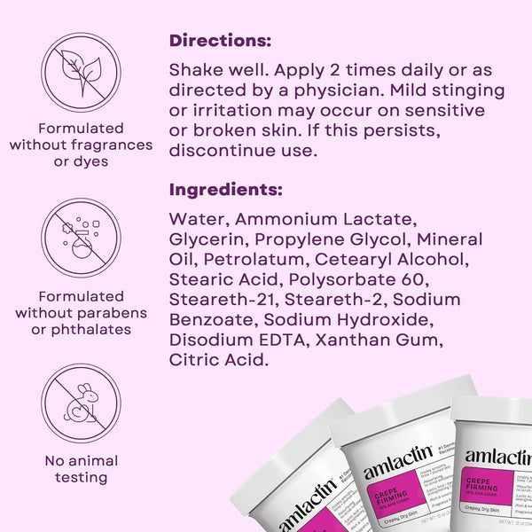 Crepe Firming Cream - Therapeutic Skin Tightening Cream for Body – No-Scrub Exfoliator and Moisturizer, Skin Care with 15% Lactic Acid AHA, 12 Oz (Packaging May Vary)