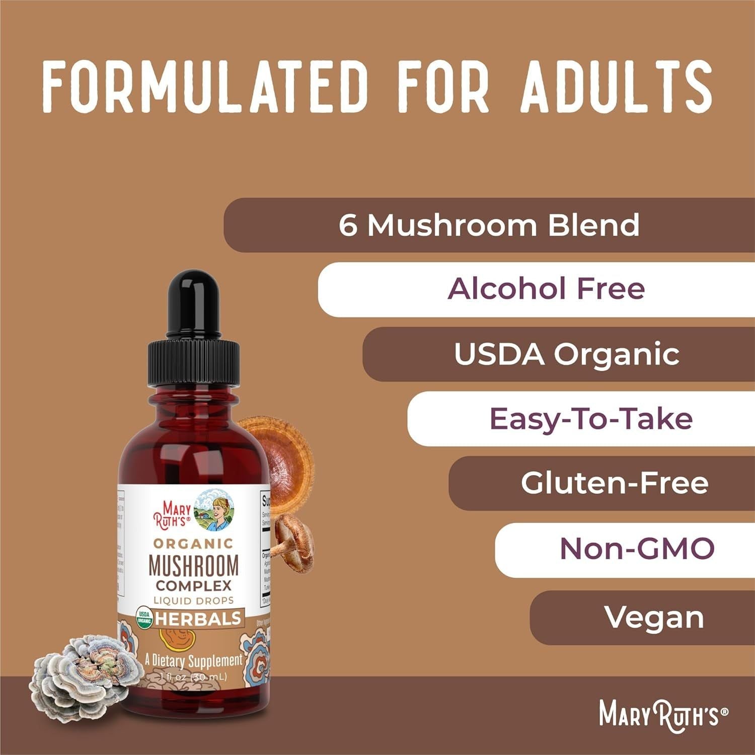 MaryRuth Organics Mushroom Complex Liquid Extract – 30ml | Powerful 6-Mushroom Blend for Immunity & Cognitive Support