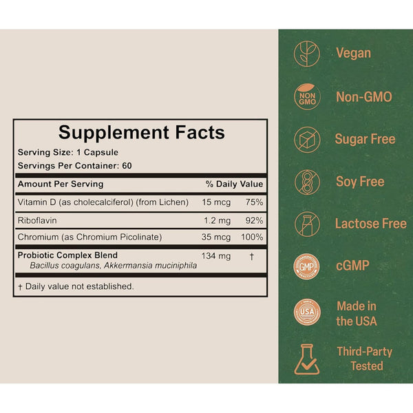 Akkermy Gut + Healthy Weight Akkermansia Probiotic – 60 Capsules, 60 Day Supply | Appetite Control & Healthy Weight Support