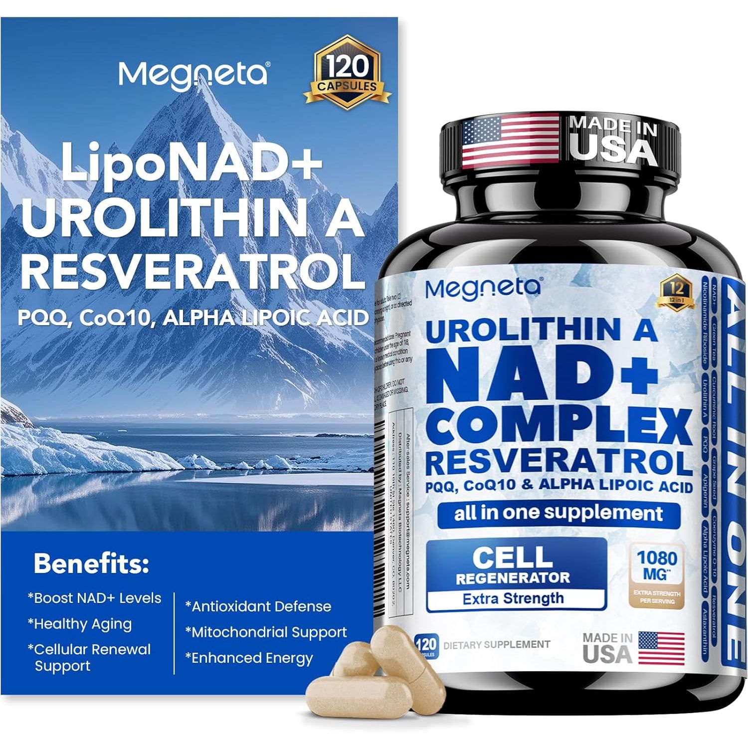 Liposomal Nad+ Resveratrol 1080Mg, 120 Capsules Large Supply Nad+ Supplement with Urolithin A, PQQ, Coq10, Alpha Lipoic for Men& Women, Cellular Support, Anti-Aging, Antioxidant and Energy Booster