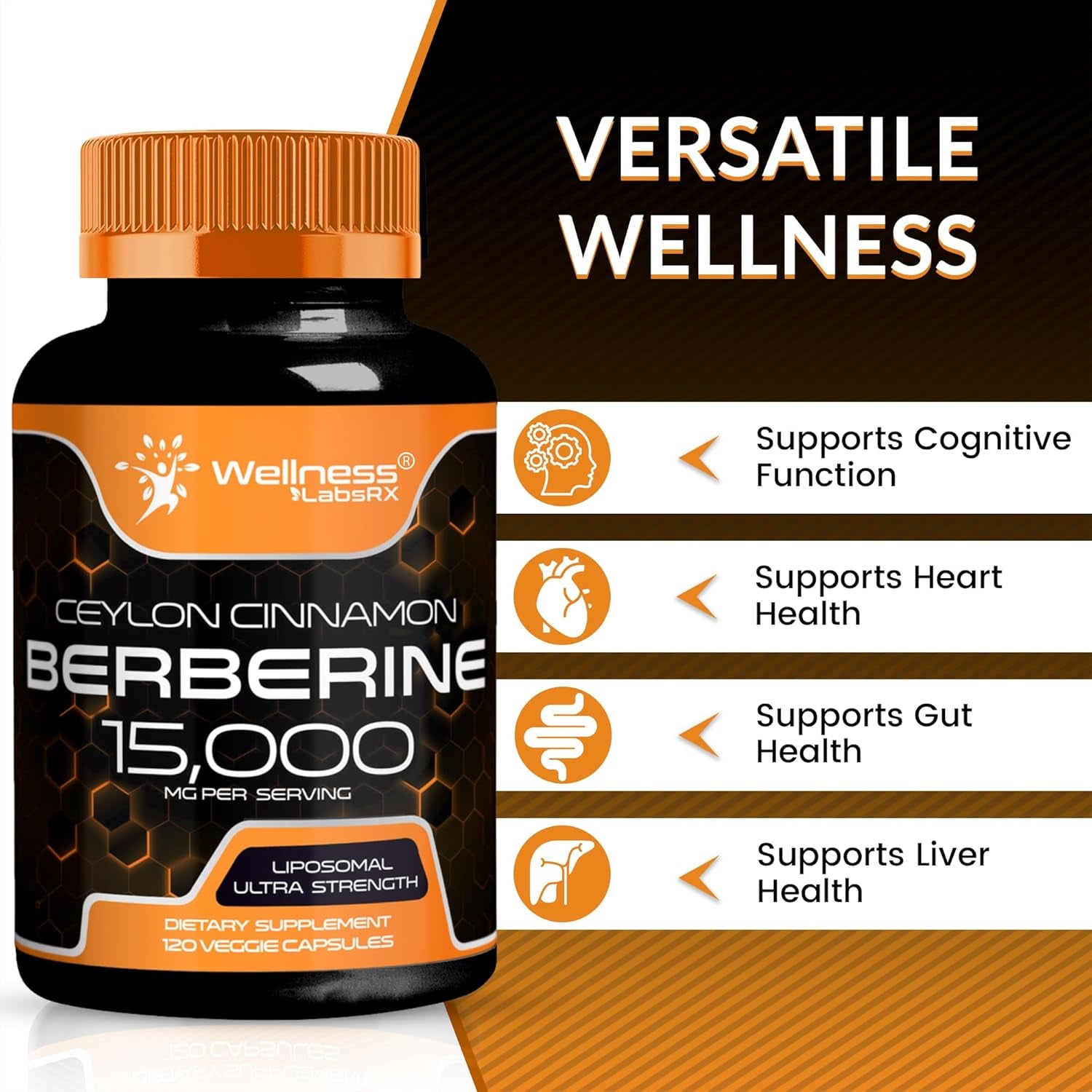 WELLNESS LABSRX Ceylon Cinnamon Berberine 15,000MG - 120 Capsules