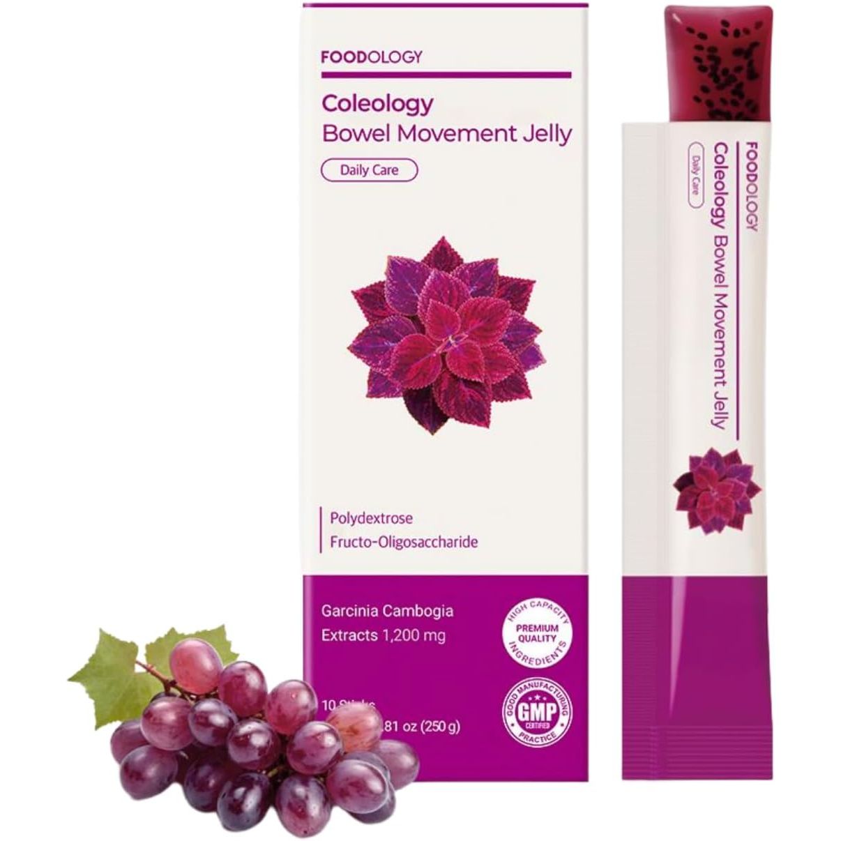 Coleology Bowel Movement Jelly – Fiber Supplement for Bloating Relief & Gut Cleanse - Grape & Prune - Garcinia Cambogia, Collagen, Chia Seeds (10 Counts, Grape & Prune)