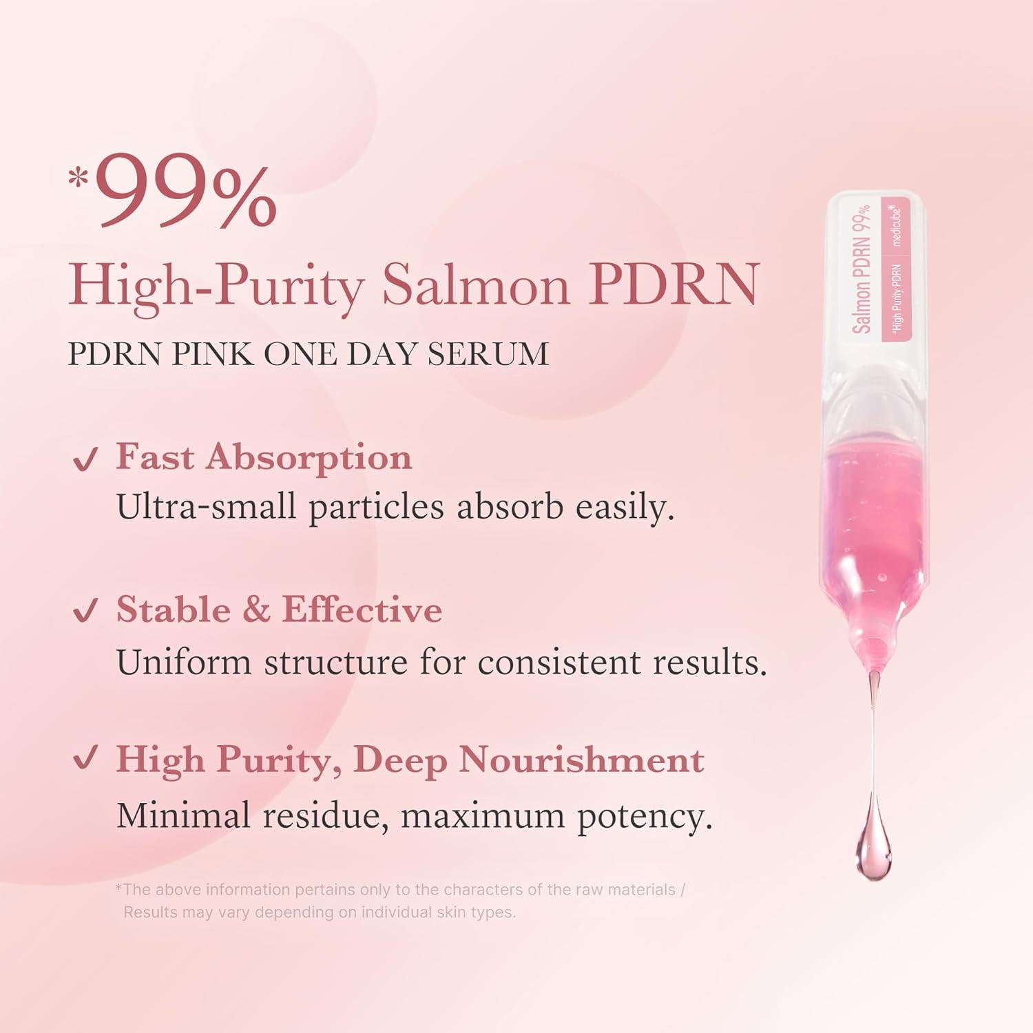 medicube High-Purity Salmon PDRN 99% Pink One Day Serum – 1.5ml x 10 Vials | Radiance, Firmness & Uneven Tone Care
