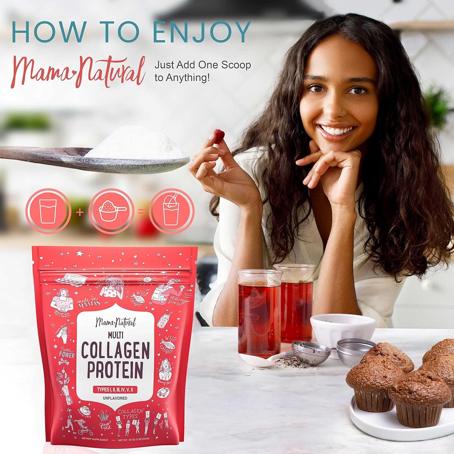 Mama Natural  Multi Collagen Protein, Unflavored - 454g