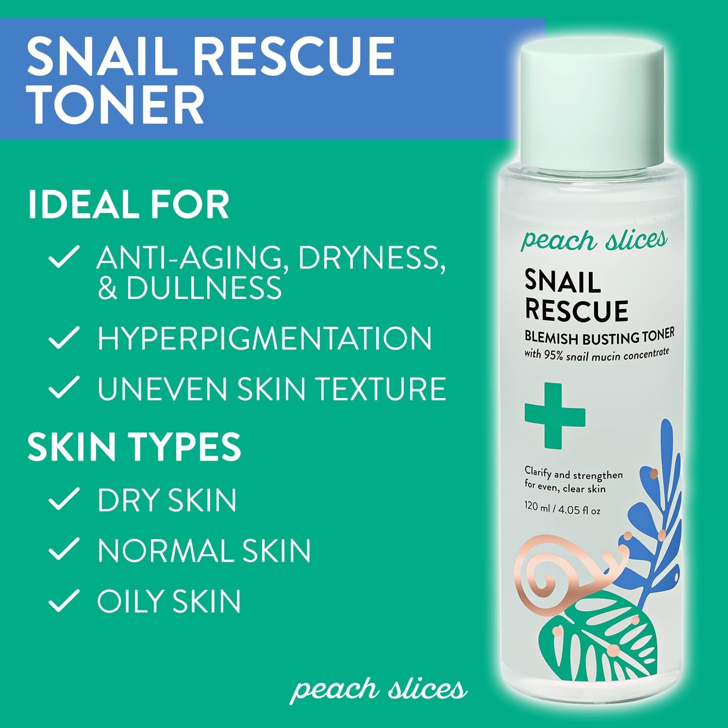 Peach Slices Snail Rescue Blemish Busting Toner – 120ml | Hydrate, Exfoliate & Target Blemishes with 95% Snail Mucin & Cica