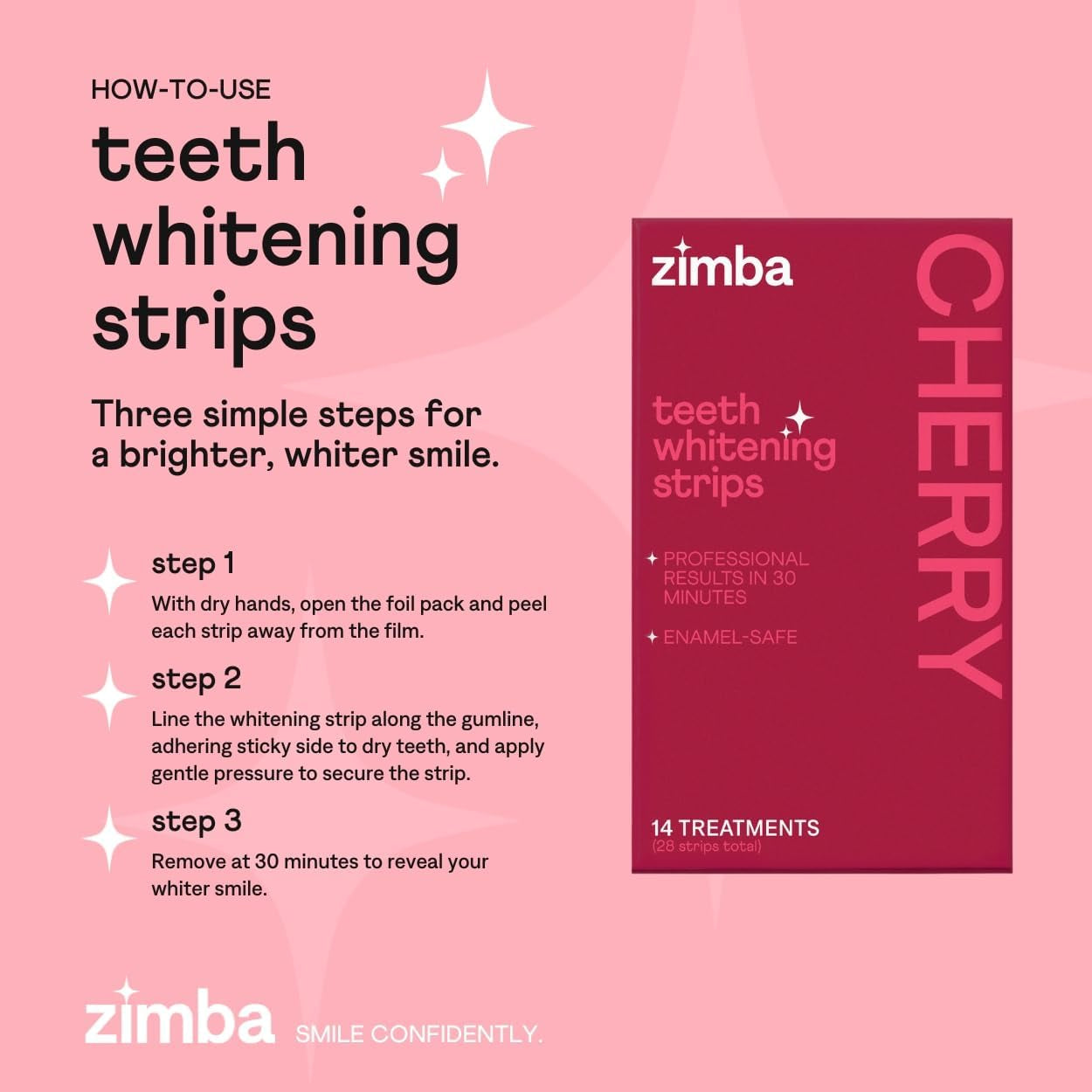 Zimba Cherry Teeth Whitening Strips – 14 Treatments (28 Strips) | Remove Stains, Whiten Teeth & Sweeten Breath