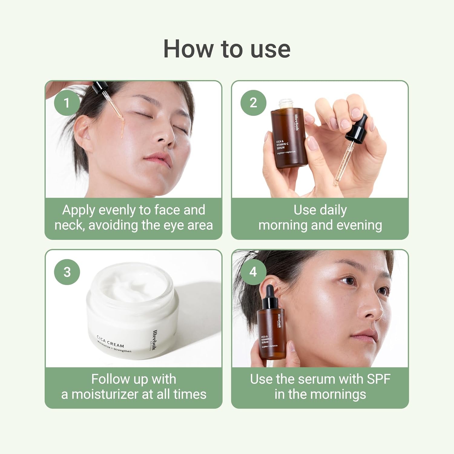 Meebak Cica & Vitamin C Serum – 30ml | Brightening, Soothing & Anti-Ageing Care