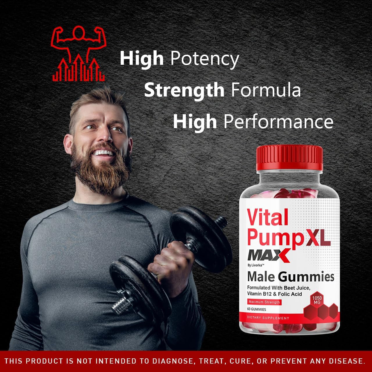 LIVORKA Vital Pump XL Max Male Gummies – 60 Gummies | Daily Energy, Vitality & Performance Support for Men – 1050mg Formula
