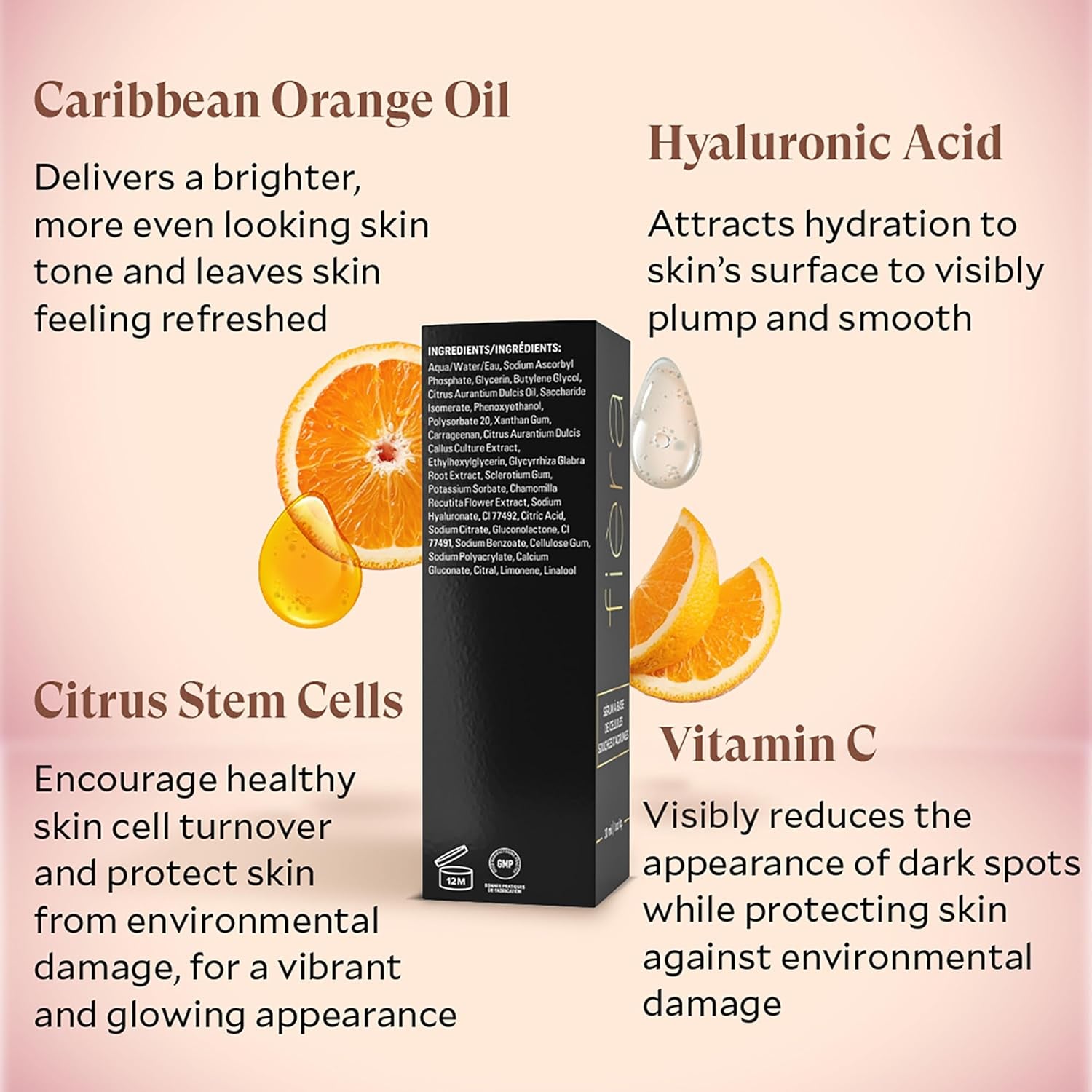 Vitamin C Serum with Hyaluronic Acid & Citrus Stem Cells - Anti-Aging Brightening, Firming, Hydrating Serum for Mature Skin, Reduces Dark Spots, Fine Lines & Boosts Radiance - 1 FL. OZ. / 30 ML