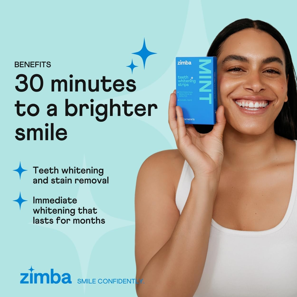 Zimba Mint Teeth Whitening Strips – 14 Treatments (28 Strips) | Whiten Teeth, Remove Stains & Refresh Breath