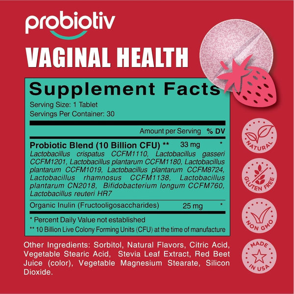 Probiotiv Vaginal Odor Flora – 30 Chewable Tablets | pH Balance & Feminine Health