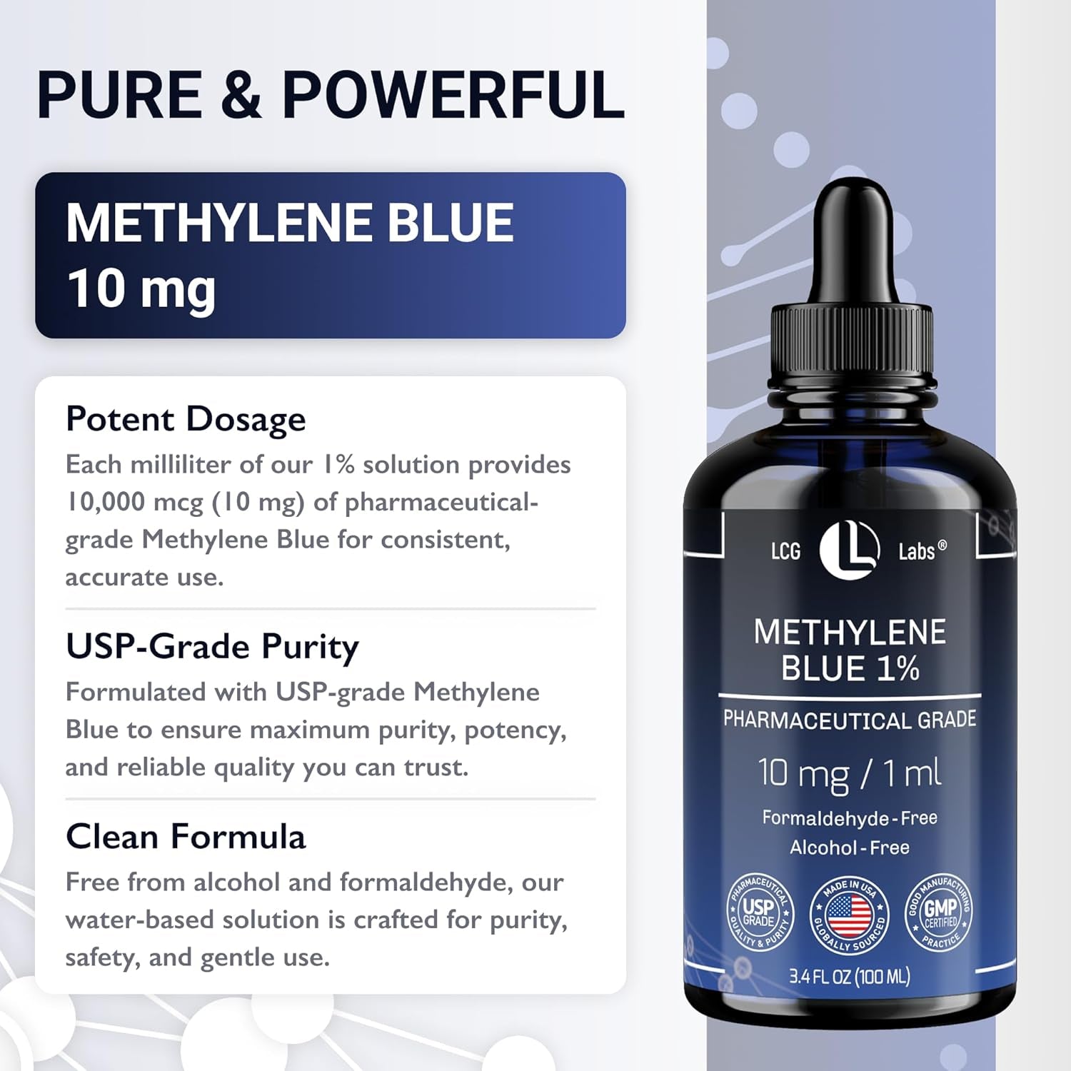 LCG LABS Methylene Blue 1% Solution – 100ml | Cellular Antioxidant Support & Mitochondrial Health Booster