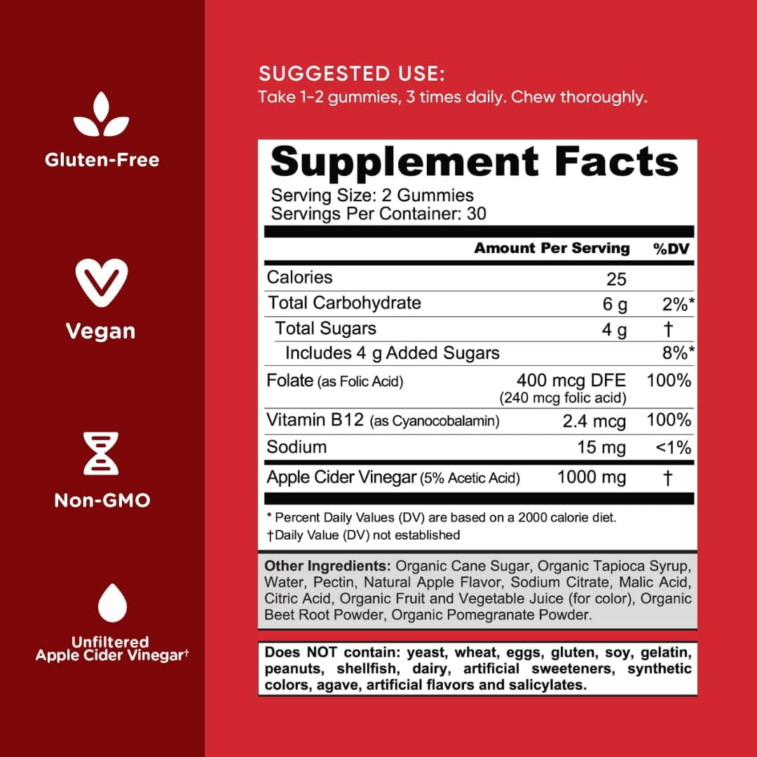 Goli Apple Cider Vinegar Gummies – 60 Gummies | Digestive Health & Energy Support with Vitamin B12