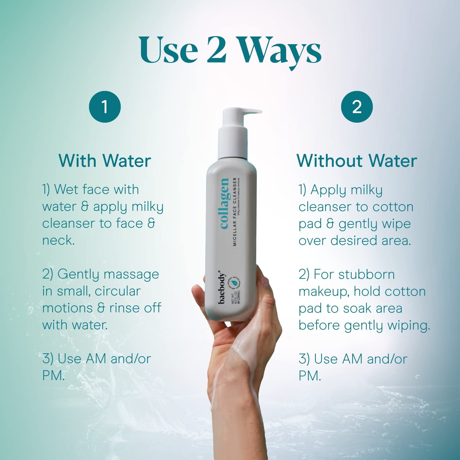 Baebody Collagen Micellar Face Cleanser – 236ml | Hydrating Makeup Remover & Skin-Firming Wash
