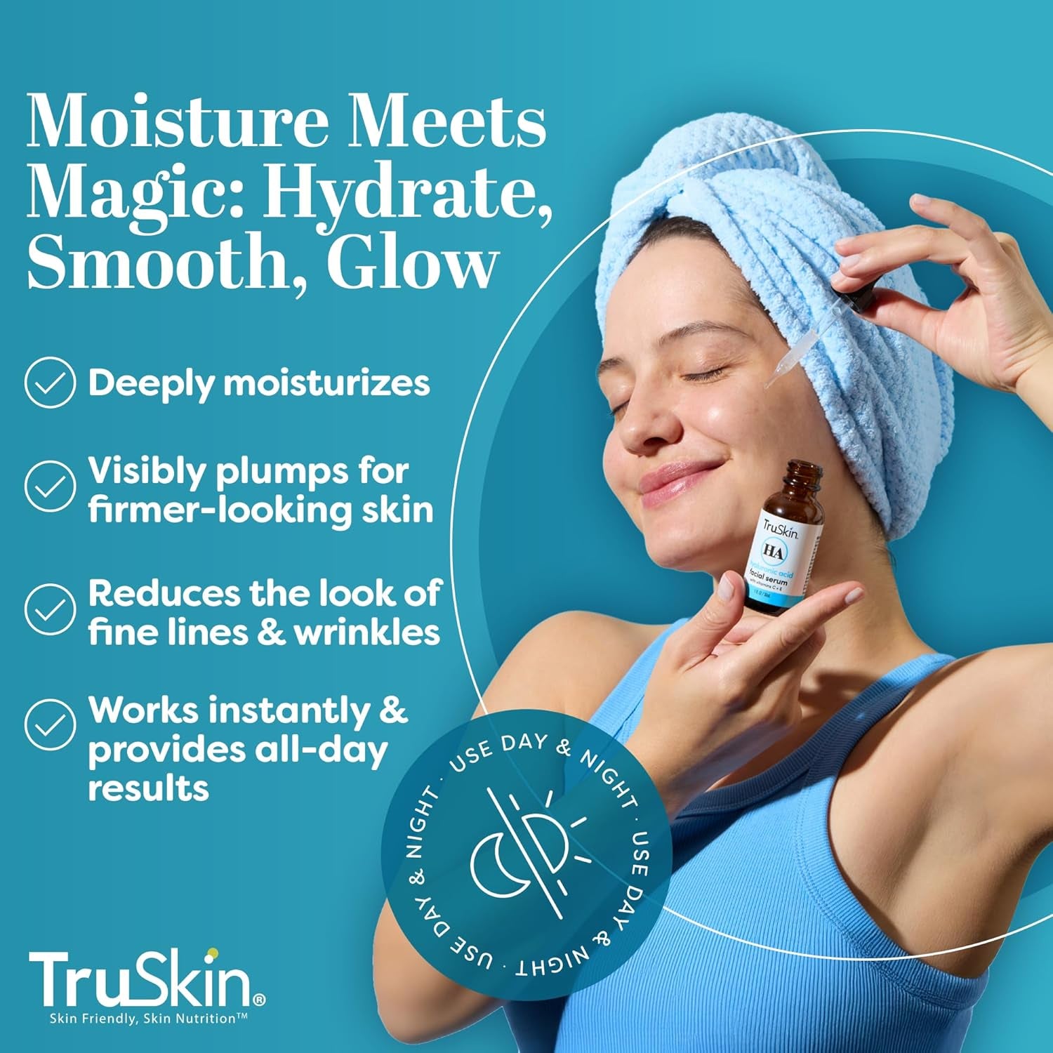 TruSkin HA Hyaluronic Acid Facial Serum – 30ml | Ultra-Hydrating, Anti-Aging Serum for Plump & Radiant Skin
