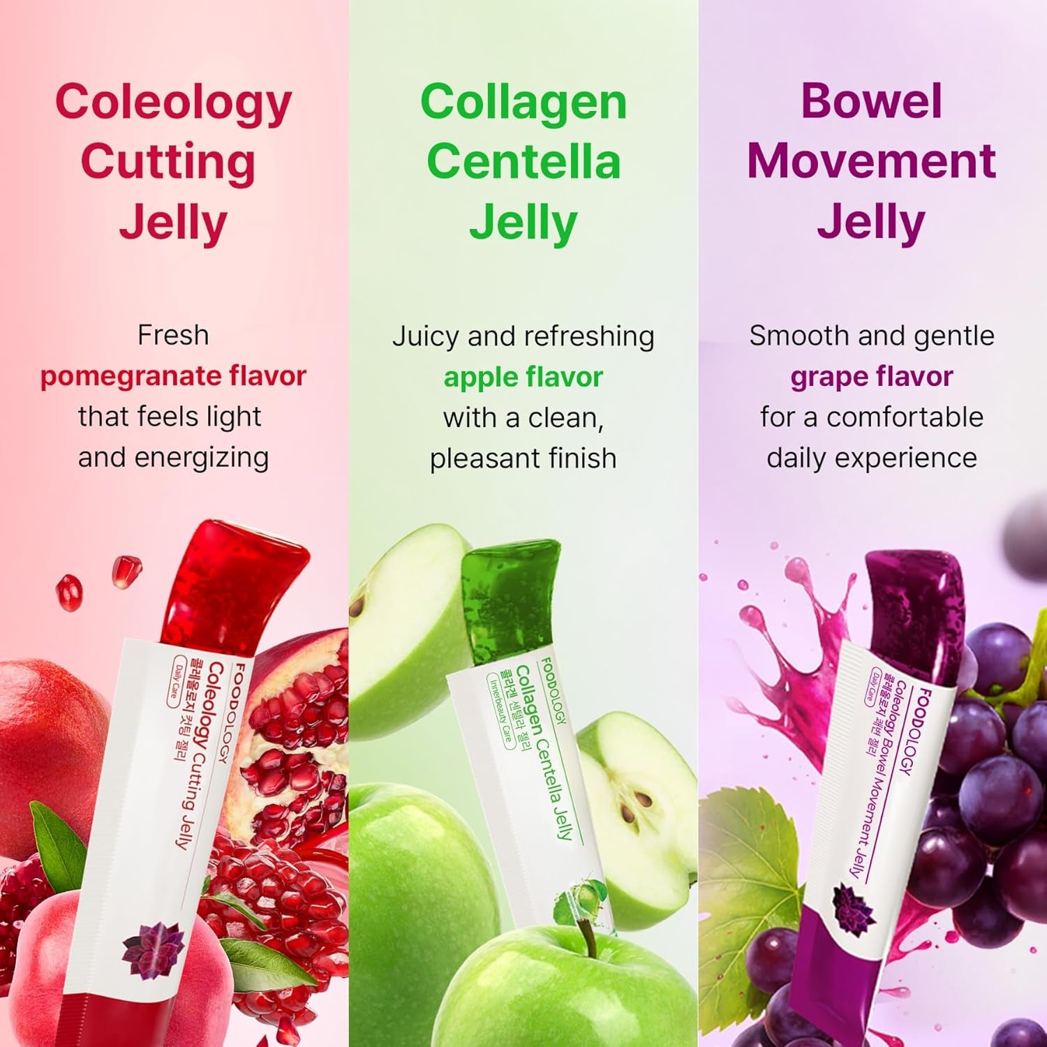 Stick Jelly Trio: Cutting Jelly & Bowel Movement Jelly & Collagen Jelly, Dietary Fiber Supplement Set, for Weight Management, Boosting Metabolism & Promoting Regularity, Travel Essential