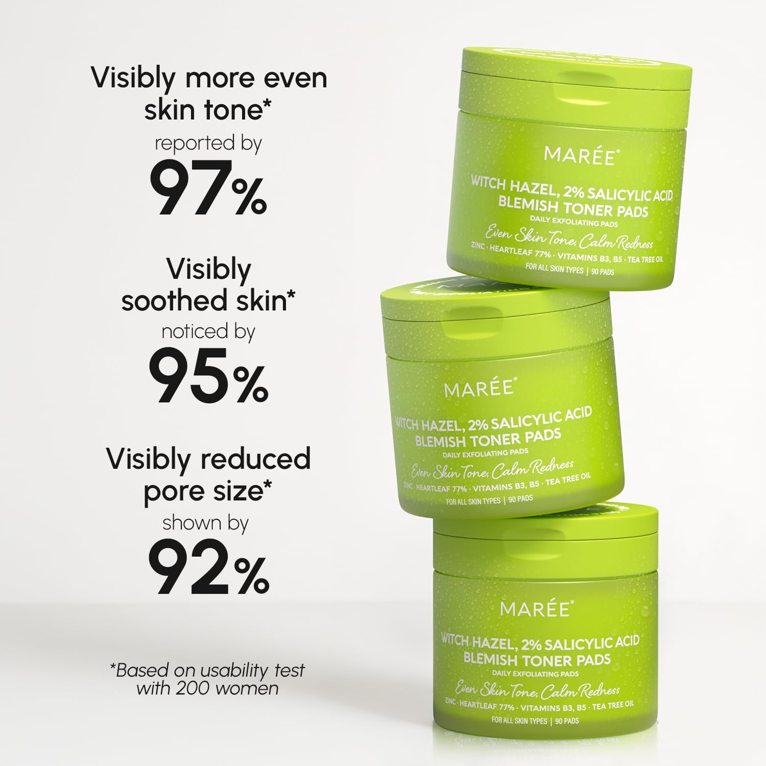 MAREE Witch Hazel & 2% Salicylic Acid Blemish Toner Pads – 90 Pads | Clear Skin & Pore Refining Treatment