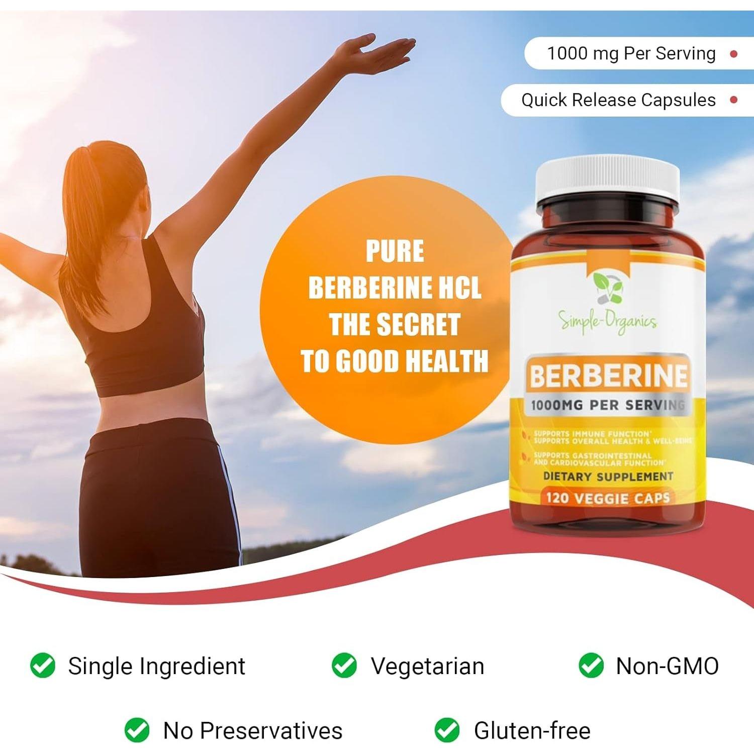 Berberine 500Mg (1000Mg per Serving) for Supports Healthy Immune Function, Anti-Oxidant,Gastrointestinal & Overall Wellness - 120 Capsules