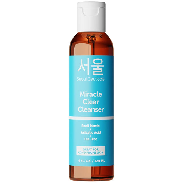 SeoulCeuticals Miracle Clear Cleanser – 120ml | Korean Acne Solution with Snail Mucin, Salicylic Acid & Tea Tree