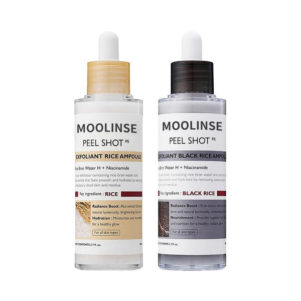FPCUWE MOOLINSE Peel Shot Rice Ampoule Duo (White & Black) – 80ml | Exfoliating & Brightening Treatment