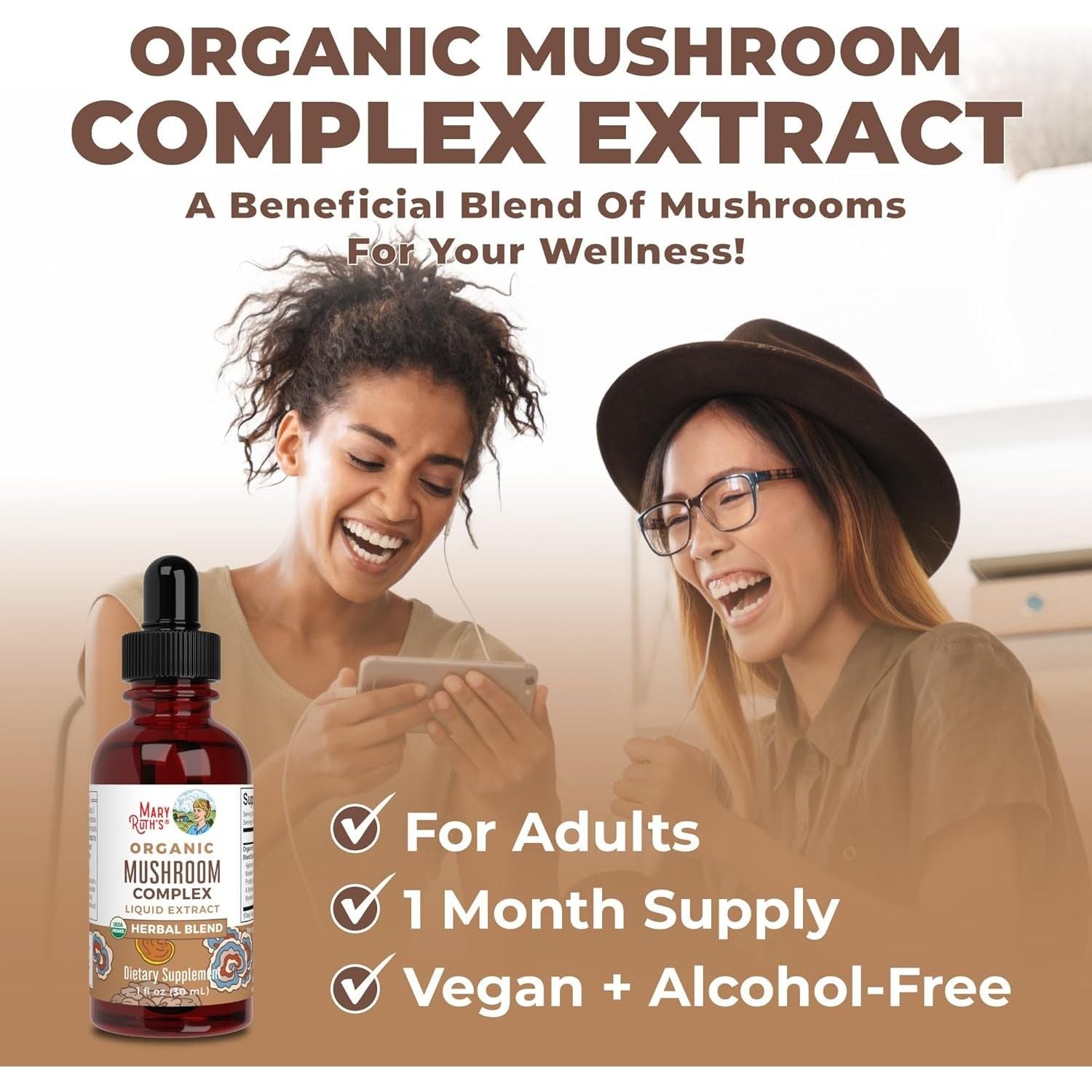 MaryRuth Organics Mushroom Complex Liquid Extract – 30ml | Powerful 6-Mushroom Blend for Immunity & Cognitive Support