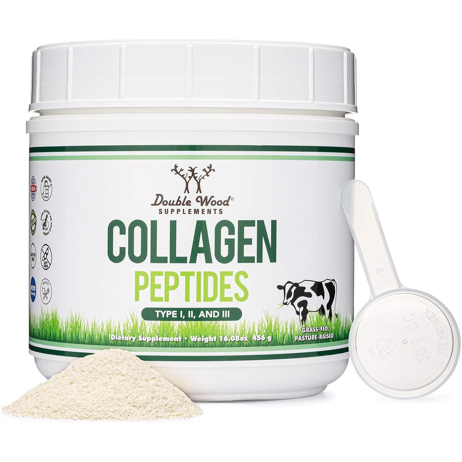 Double Wood Supplements Collagen Peptides Powder – 456g | Multi-Collagen for Skin, Hair & Joint Support
