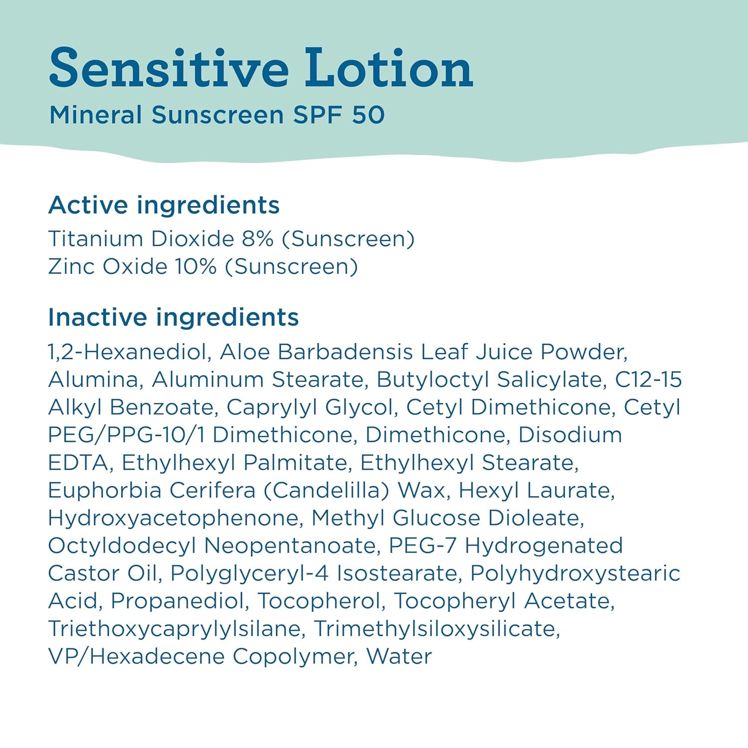 Sensitive Mineral SPF 50 Sunscreen Lotion, 100% Mineral Sunscreen, UVA/UVB Protection, Infused with Organic Aloe Vera, Soothes and Hydrates, 5 Fl Oz | with Zinc Oxide, 50+, Water Resistant, UVAUVB Protection, Sensitve