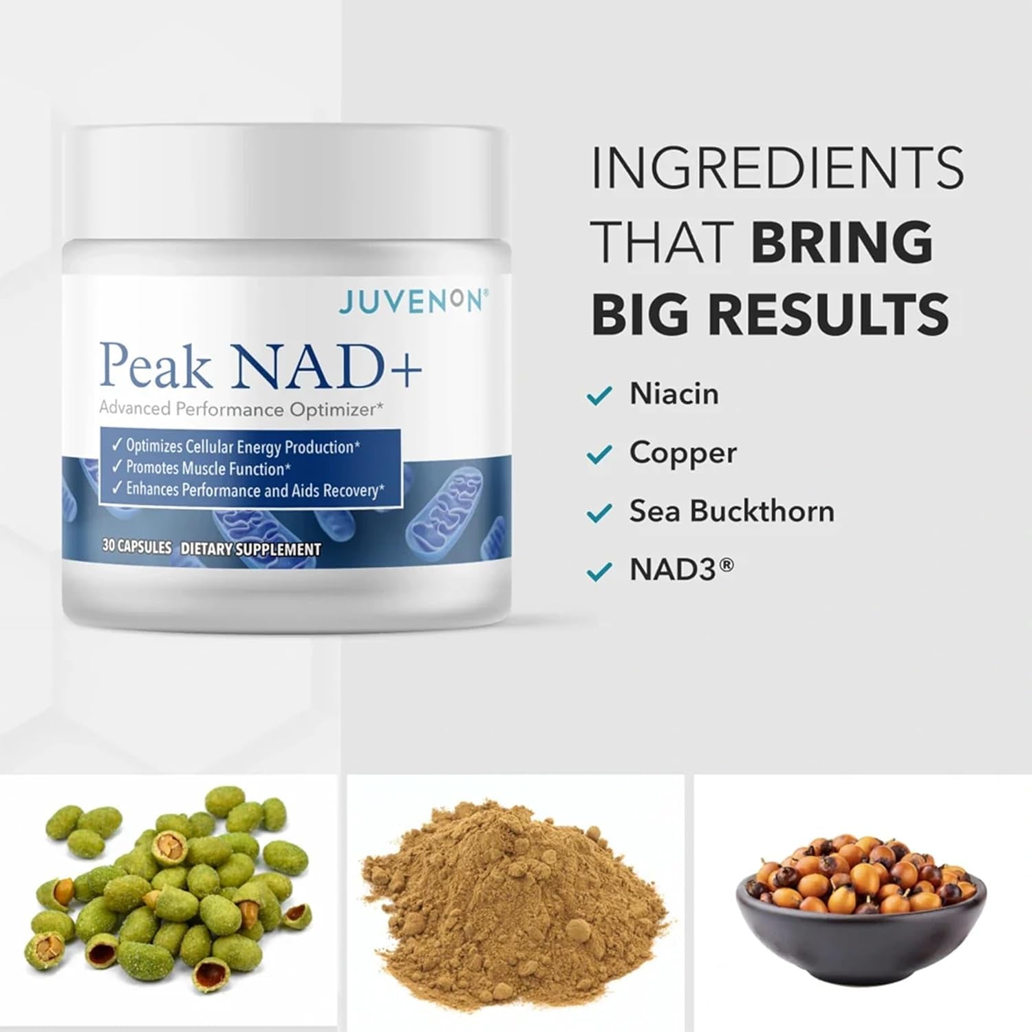 Juvenon Peak NAD+ – Advanced Performance Optimizer – 30 Capsules | Cellular Energy & Healthy Aging