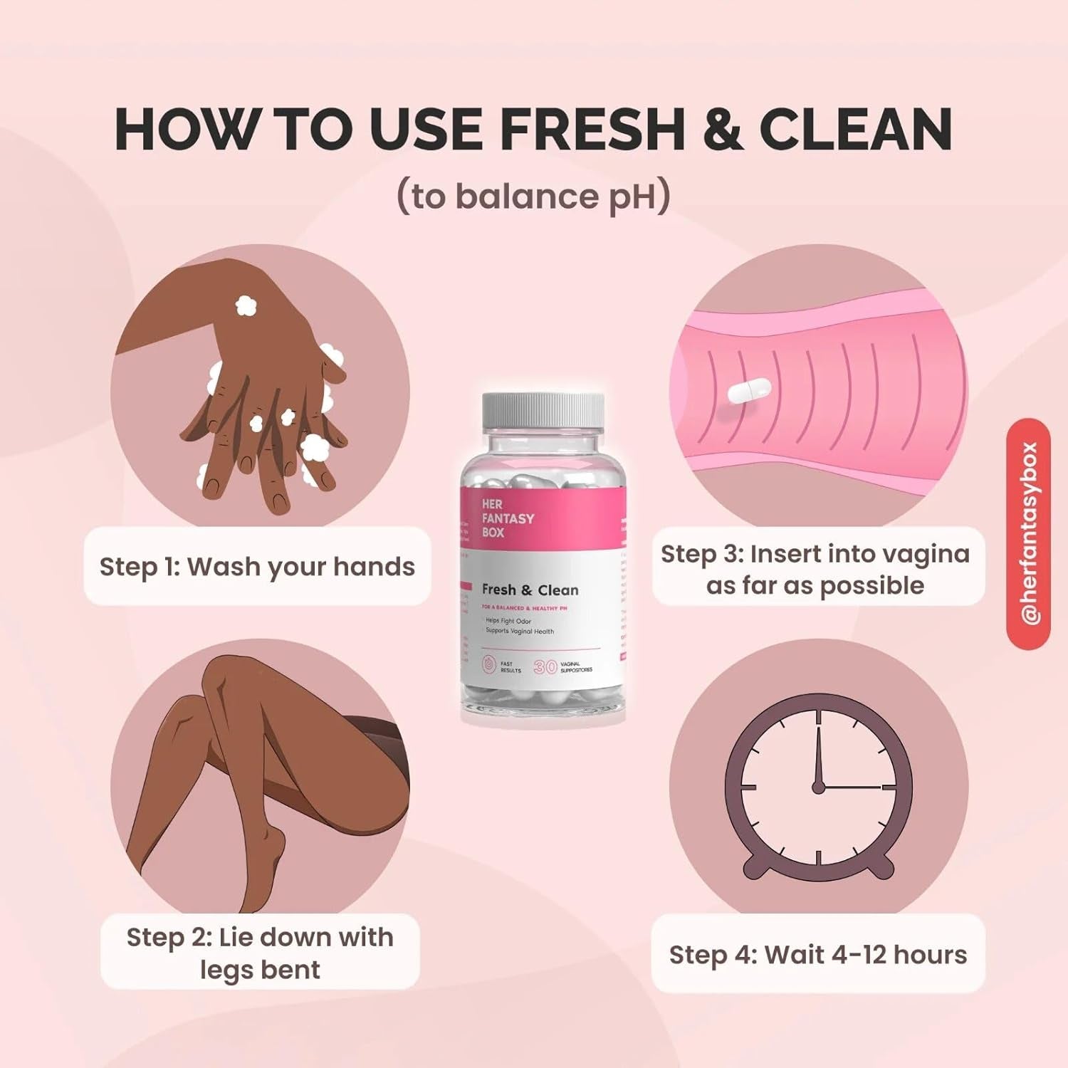 Her Fantasy Box | Fresh & Clean Ph-Restore Vaginal Suppositories – Boric Acid for Ph Balance, Odor Control & Comfort – 30 Vegan Suppositories