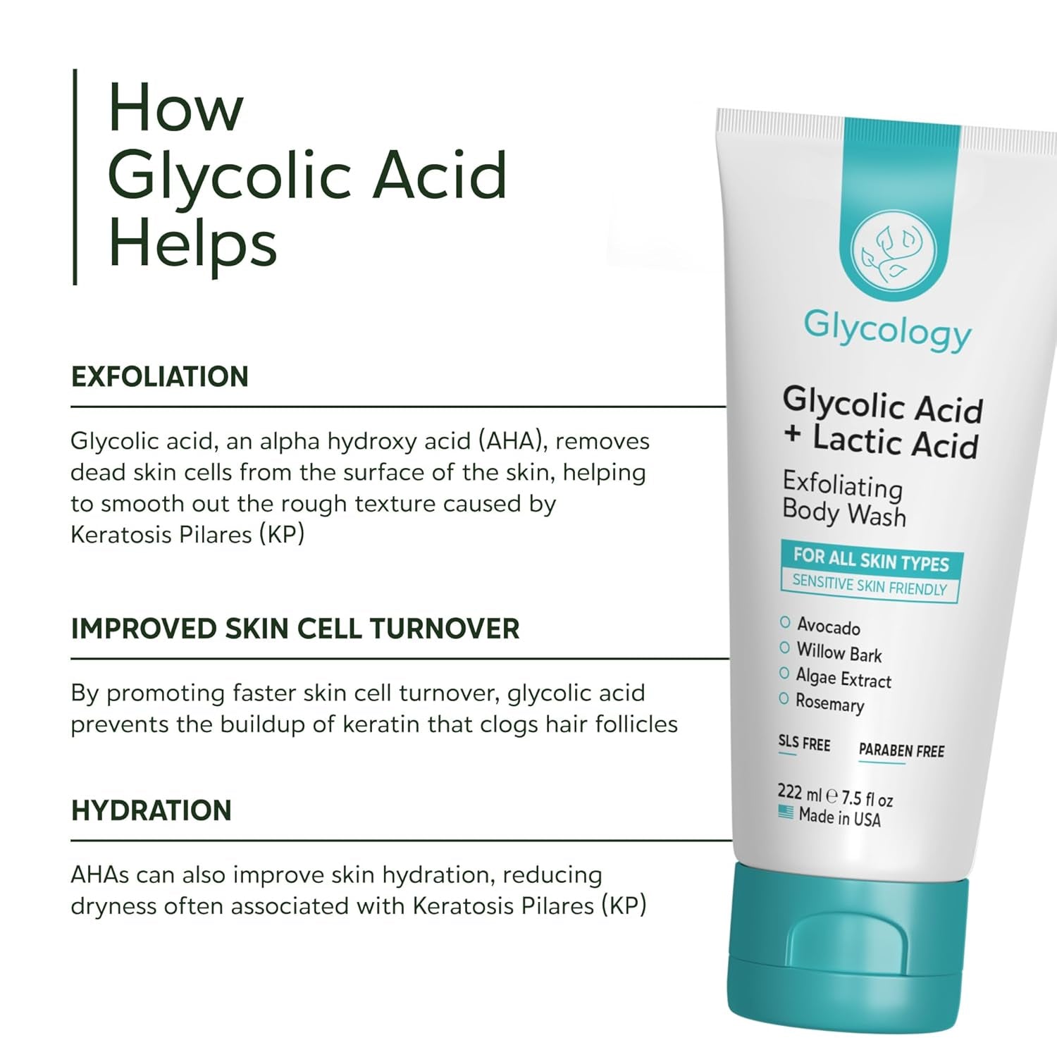 Glycology Glycolic Acid + Lactic Acid Exfoliating Body Wash - 222ml