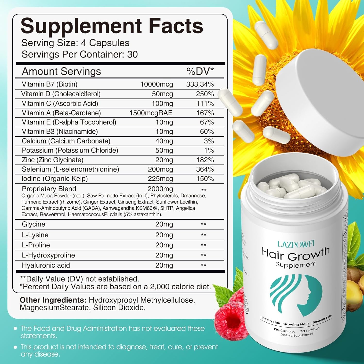 Lazpowfi Hair Growth Supplement – 120 Capsules | 30-in-1 Advanced Formula for Thicker, Healthier Hair