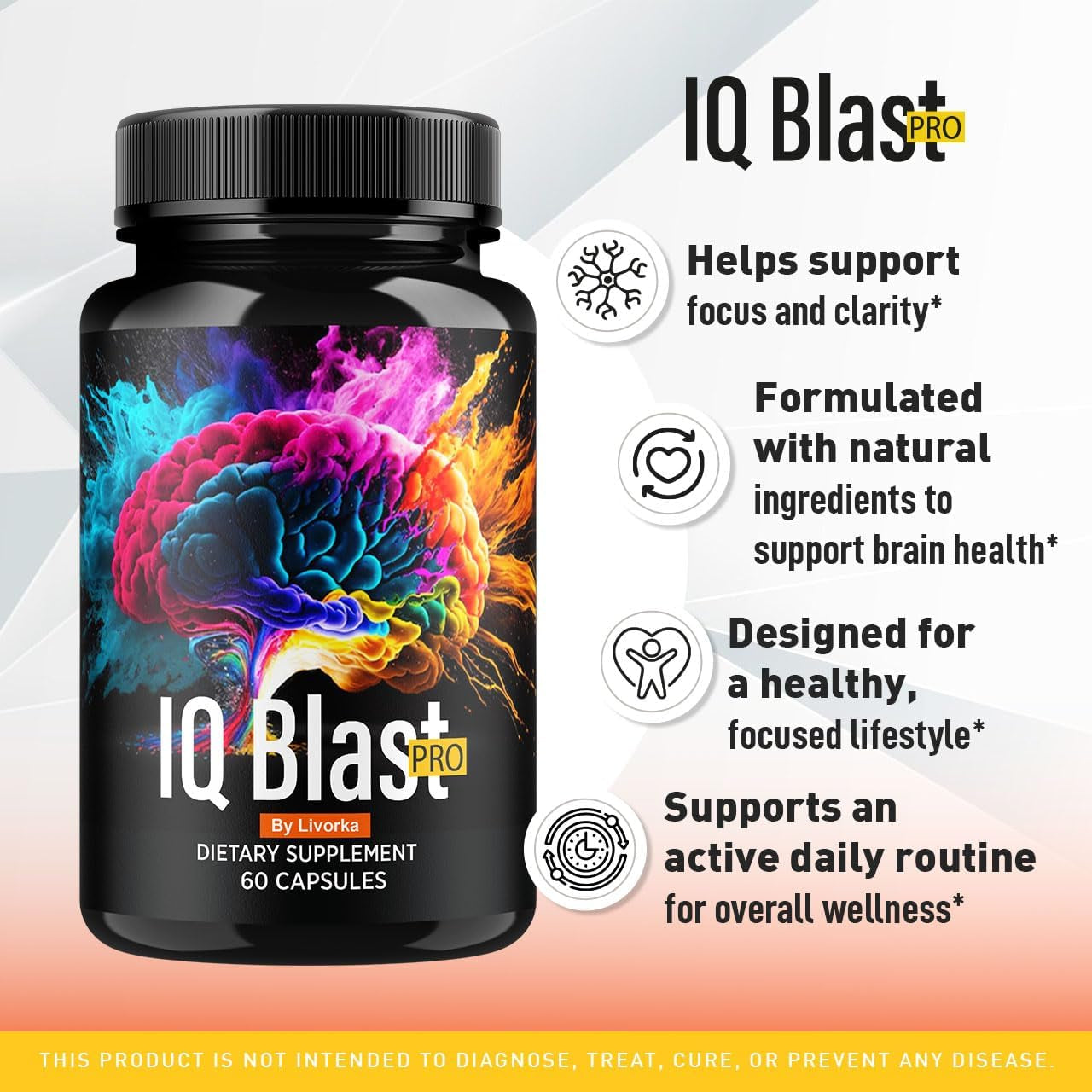 LIVORKA IQ Blast Pro Capsules – 120 Capsules (2 Pack) | Advanced Nootropic for Focus, Memory & Mental Energy