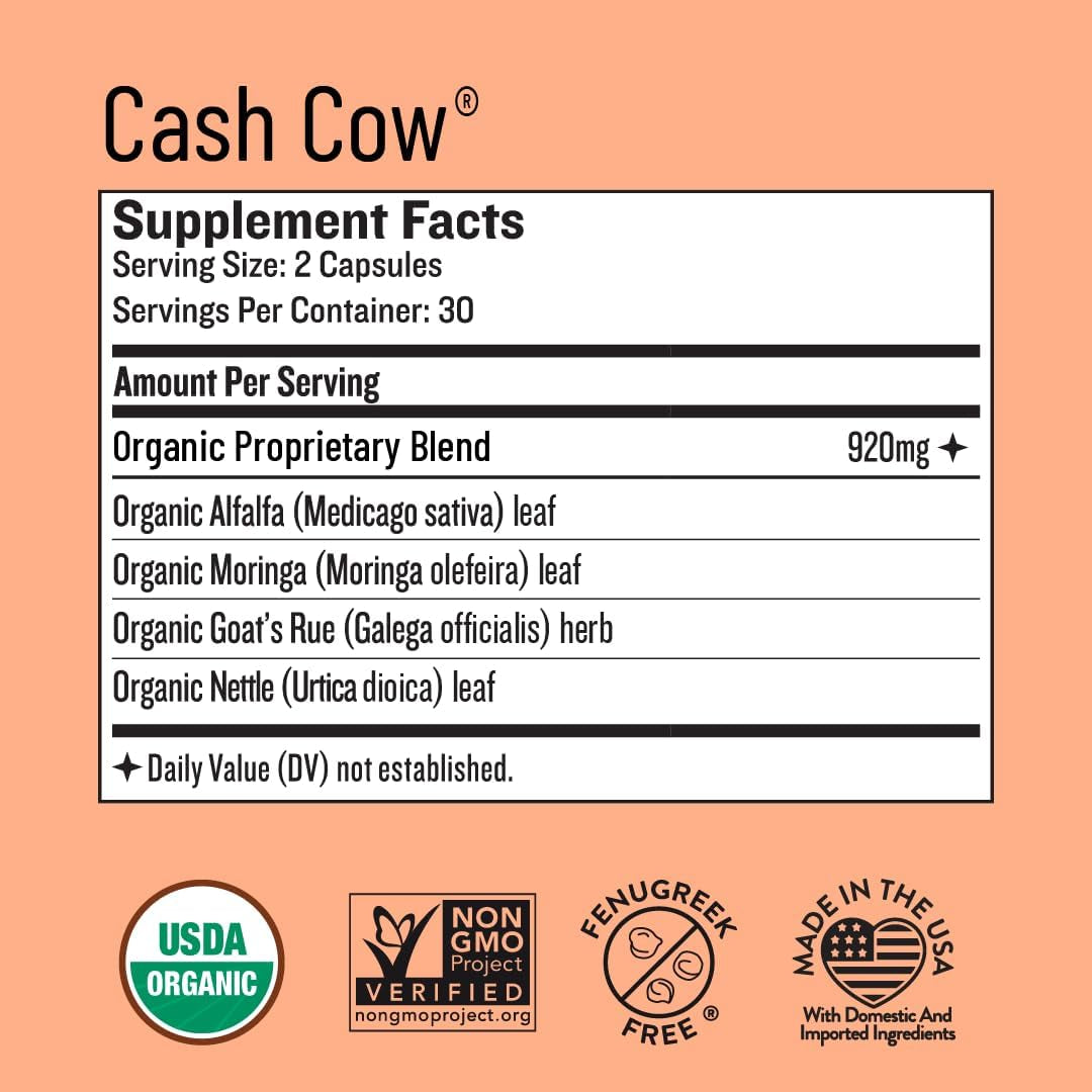 Legendairy Milk Cash Cow Lactation Supplement – 60 Capsules, 10-Day Supply | Organic Milk Supply Support