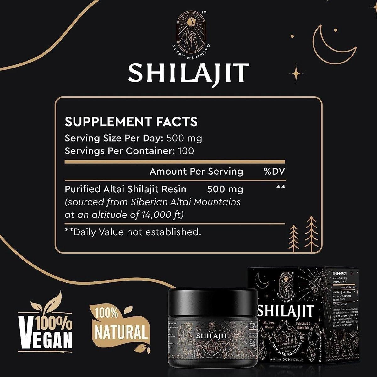 ALTAY MUMMIYO Shilajit Purest Himalayan Shilajit Resin - Gold Grade 100% - 100 Serving / 50G - Glam Global UK